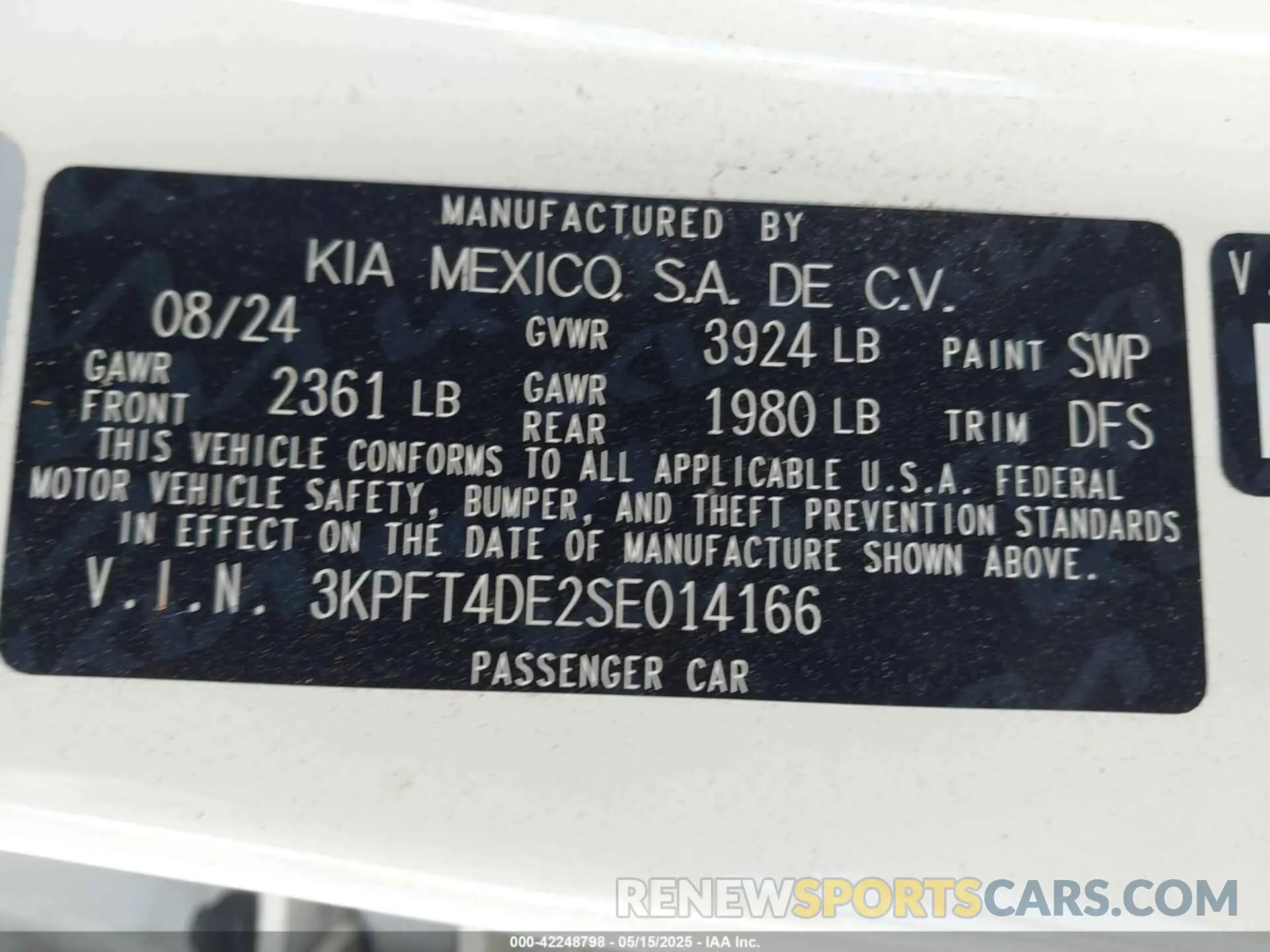 9 fotografías del automóvil dañado 3KPFT4DE2SE014166 KIA K4 2025