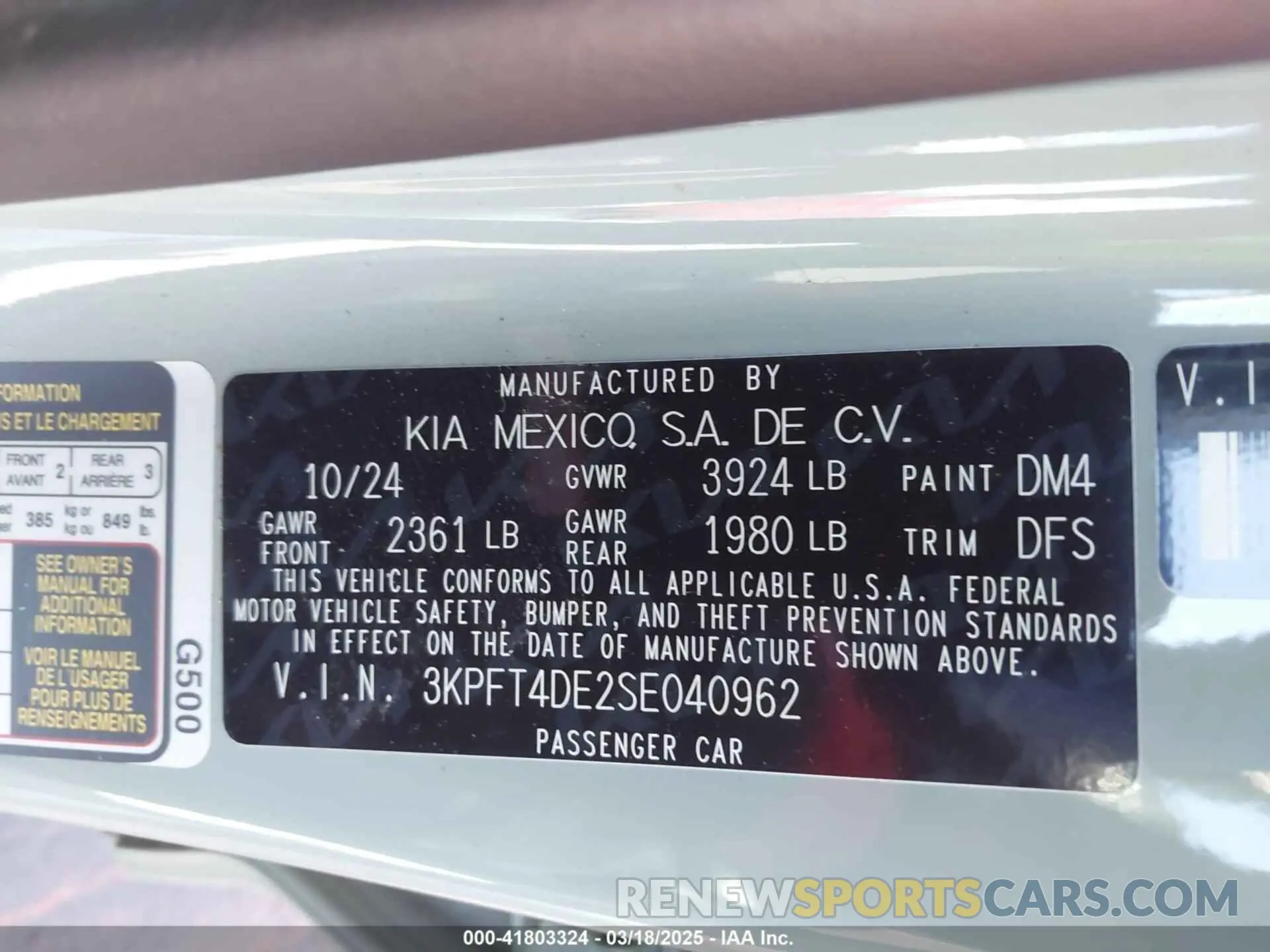 9 fotografías del automóvil dañado 3KPFT4DE2SE040962 KIA K4 2025