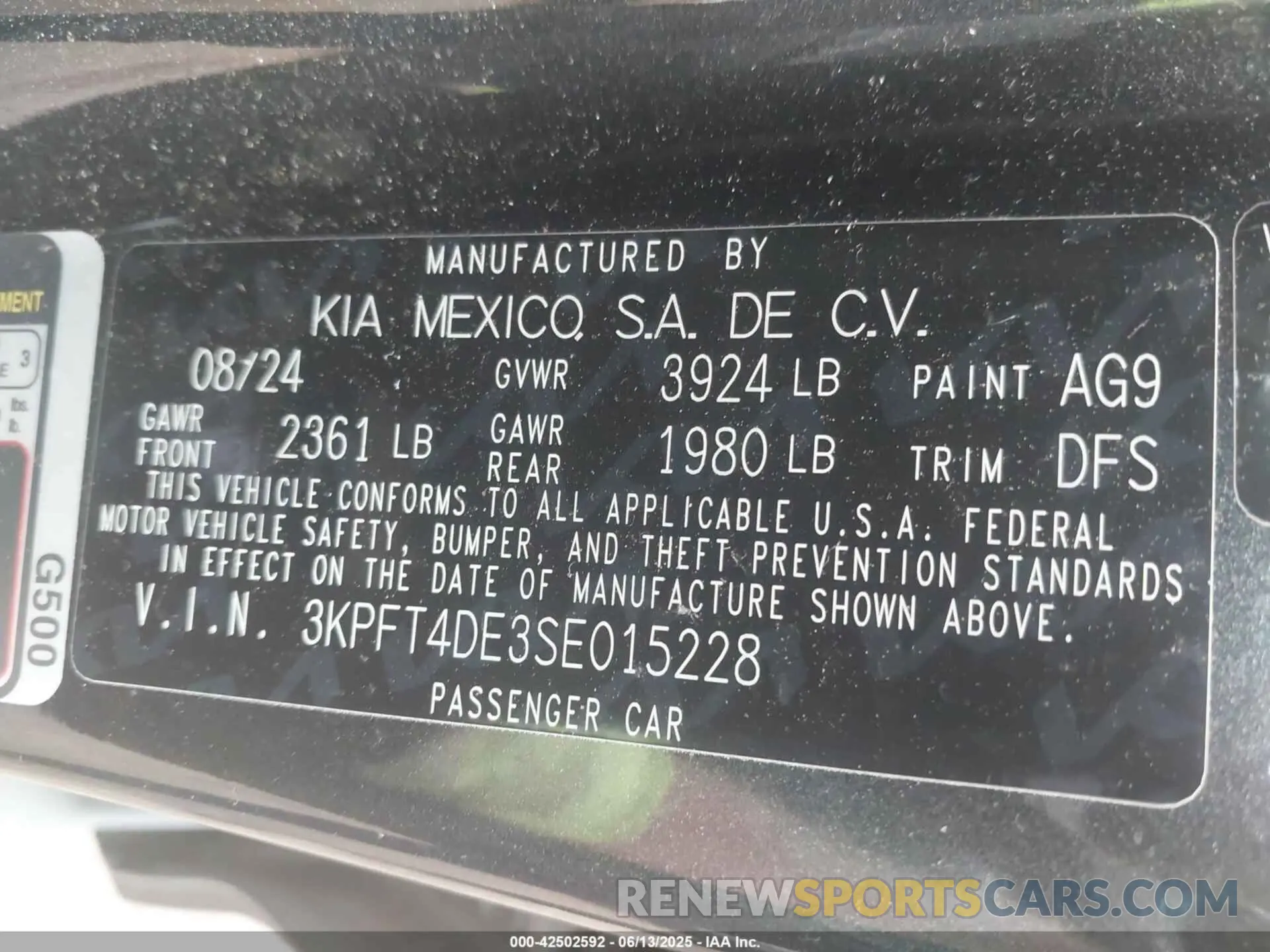 9 fotografías del automóvil dañado 3KPFT4DE3SE015228 KIA K4 2025