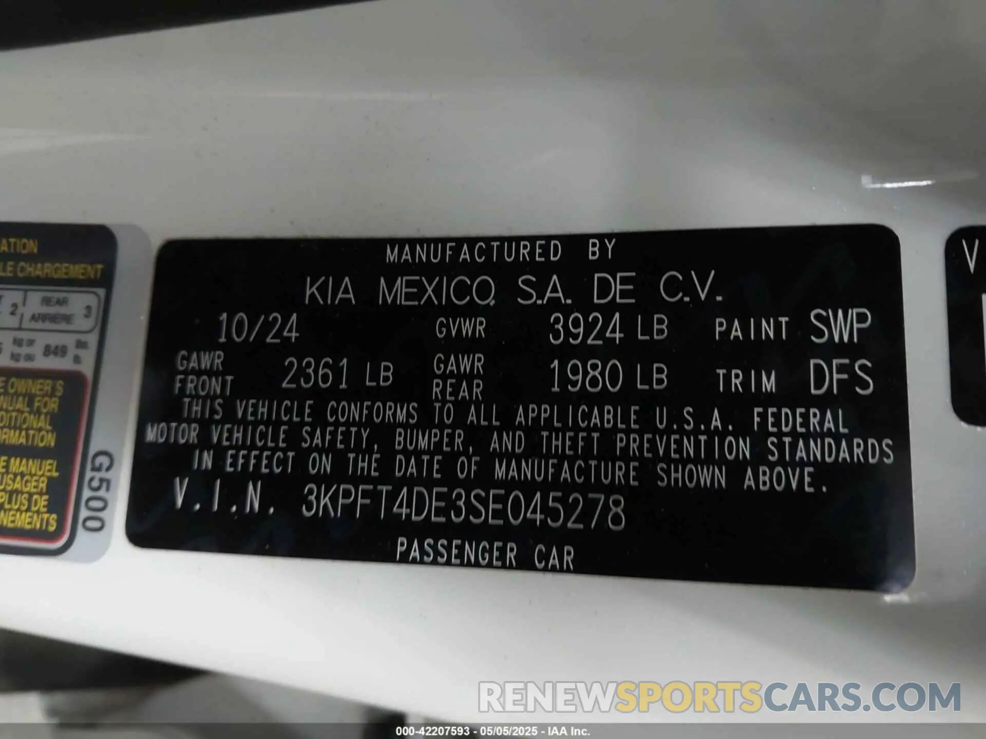 9 fotografías del automóvil dañado 3KPFT4DE3SE045278 KIA K4 2025