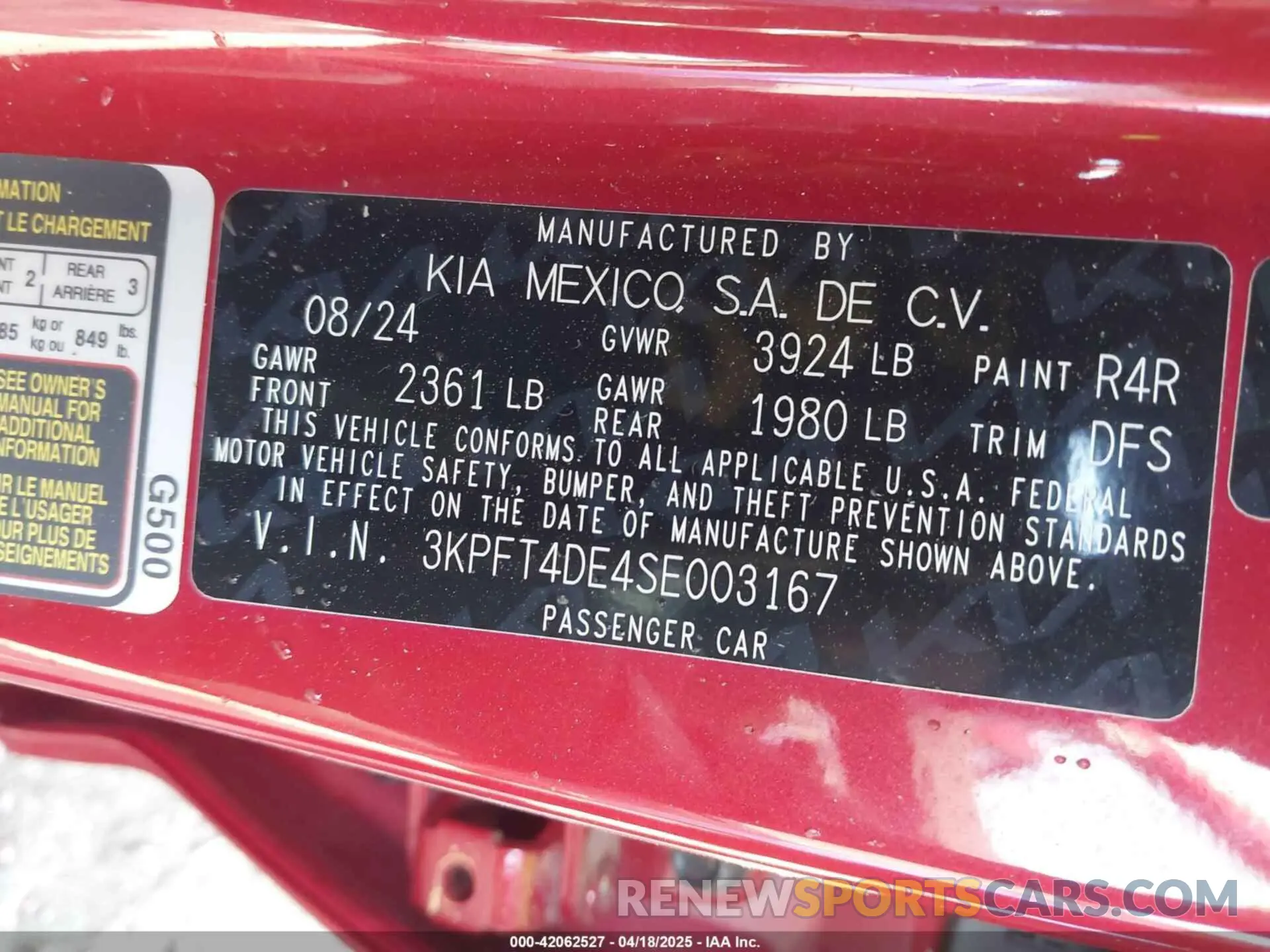 9 fotografías del automóvil dañado 3KPFT4DE4SE003167 KIA K4 2025