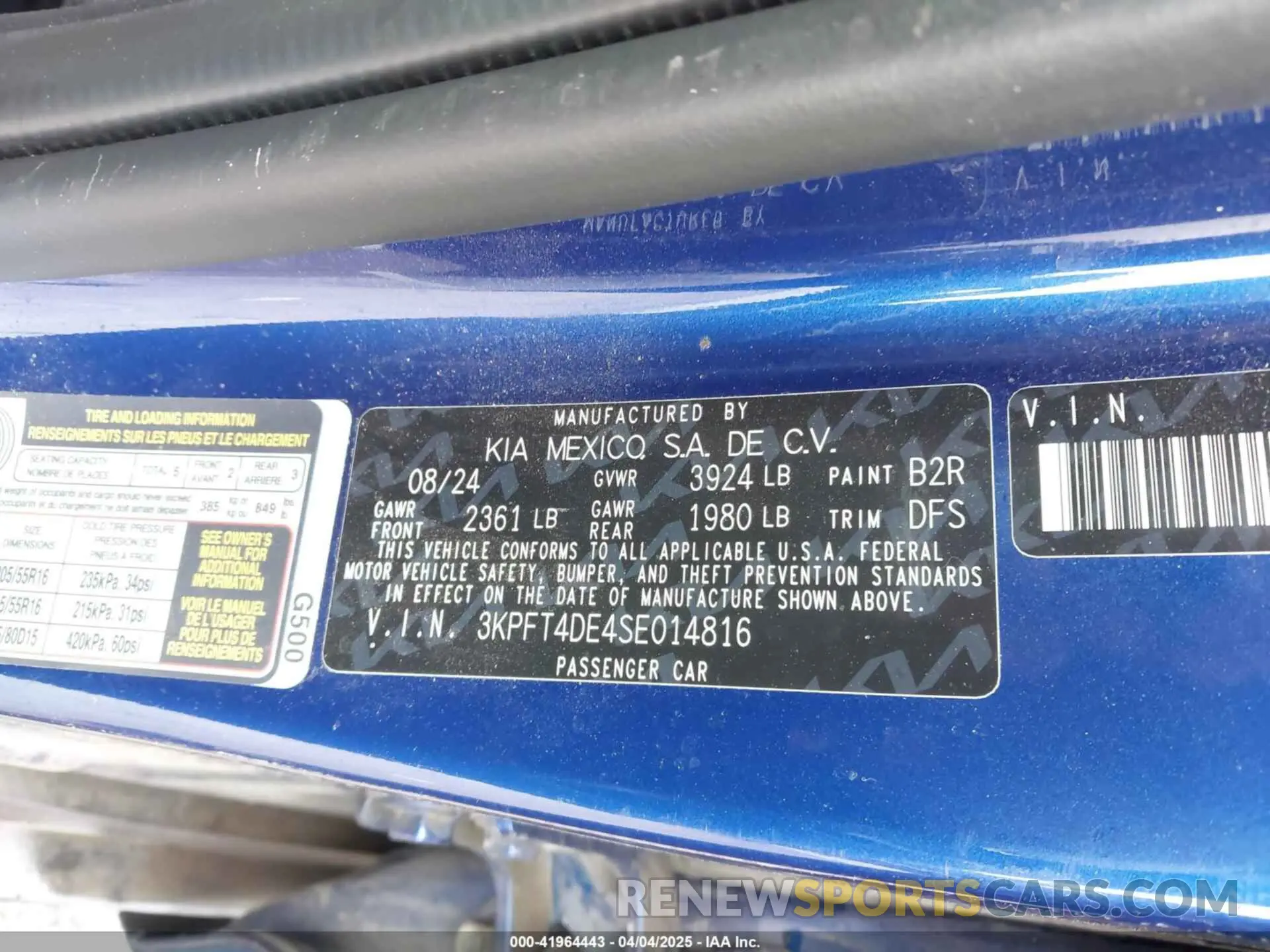 9 fotografías del automóvil dañado 3KPFT4DE4SE014816 KIA K4 2025