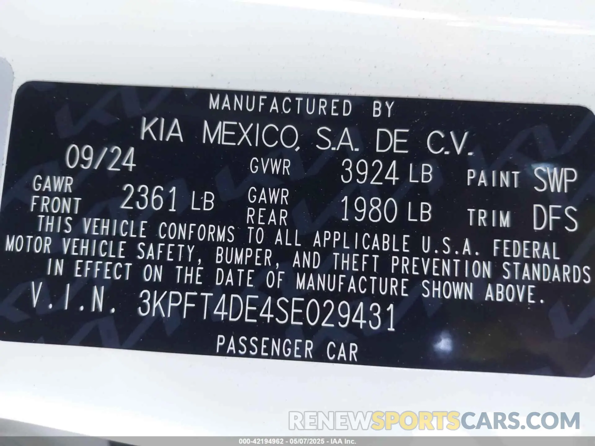9 fotografías del automóvil dañado 3KPFT4DE4SE029431 KIA K4 2025