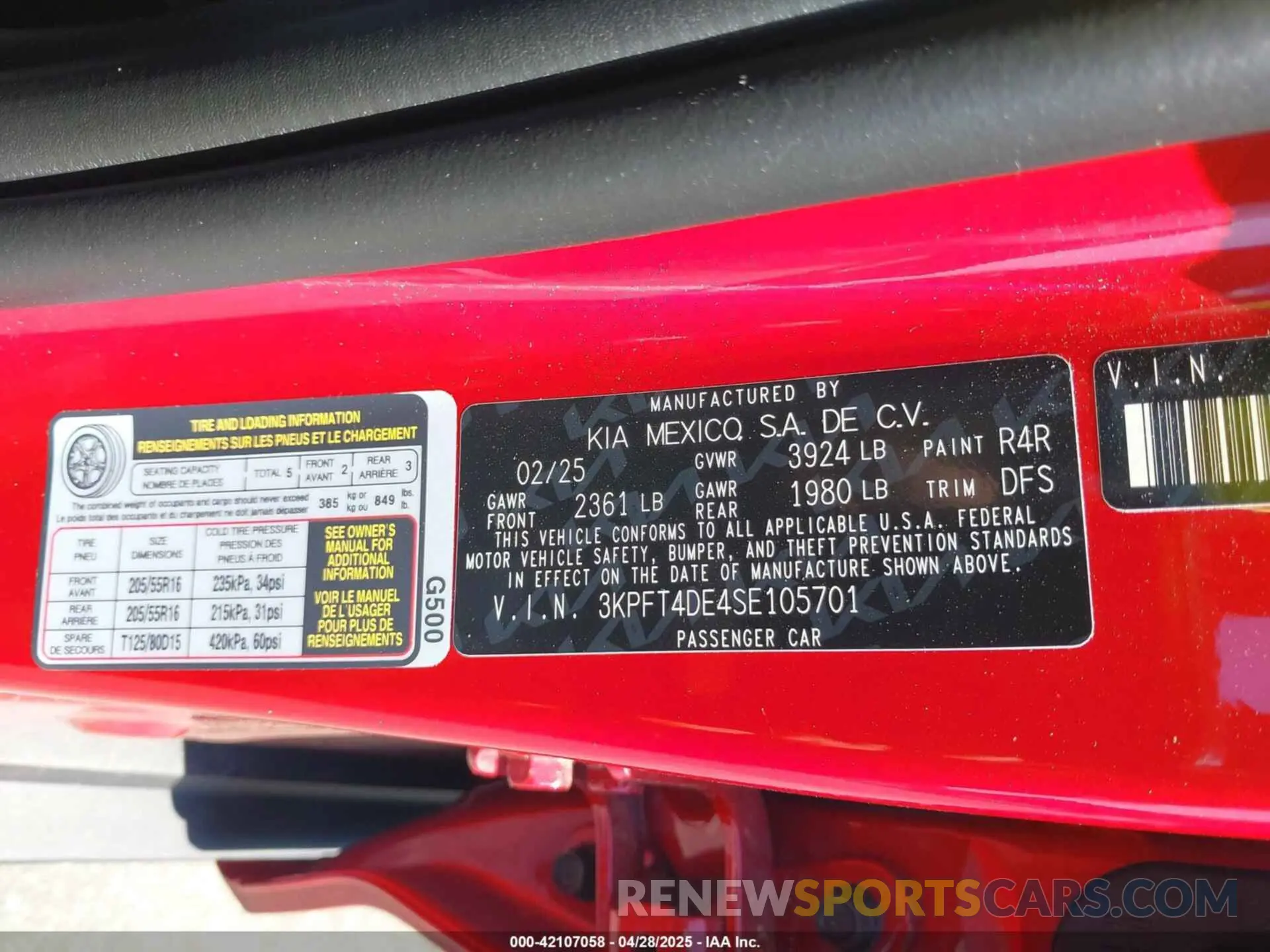 9 fotografías del automóvil dañado 3KPFT4DE4SE105701 KIA K4 2025