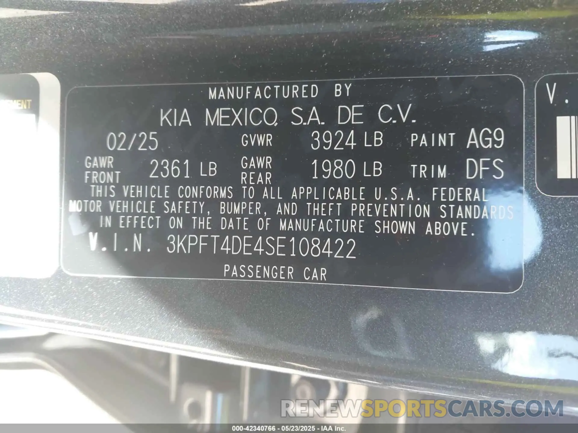 9 fotografías del automóvil dañado 3KPFT4DE4SE108422 KIA K4 2025