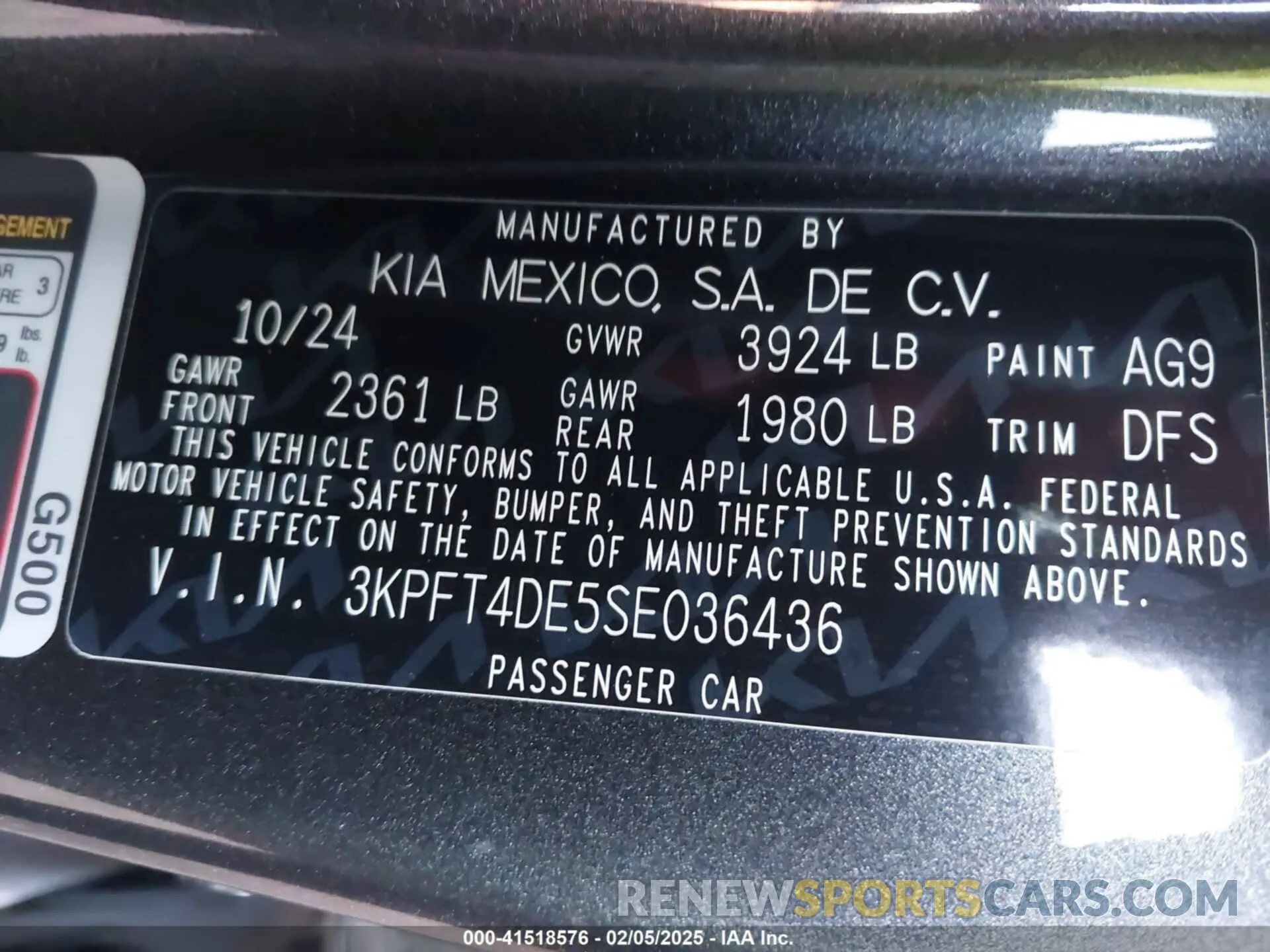 9 fotografías del automóvil dañado 3KPFT4DE5SE036436 KIA K4 2025