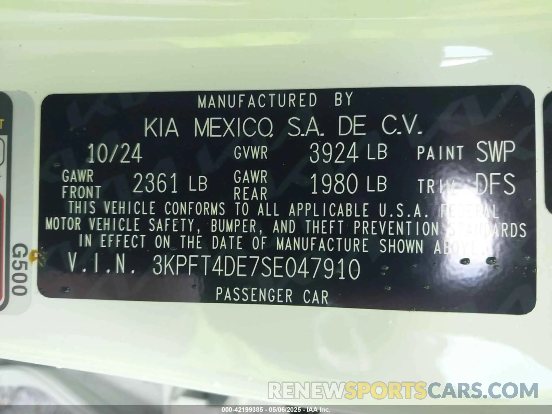9 fotografías del automóvil dañado 3KPFT4DE7SE047910 KIA K4 2025