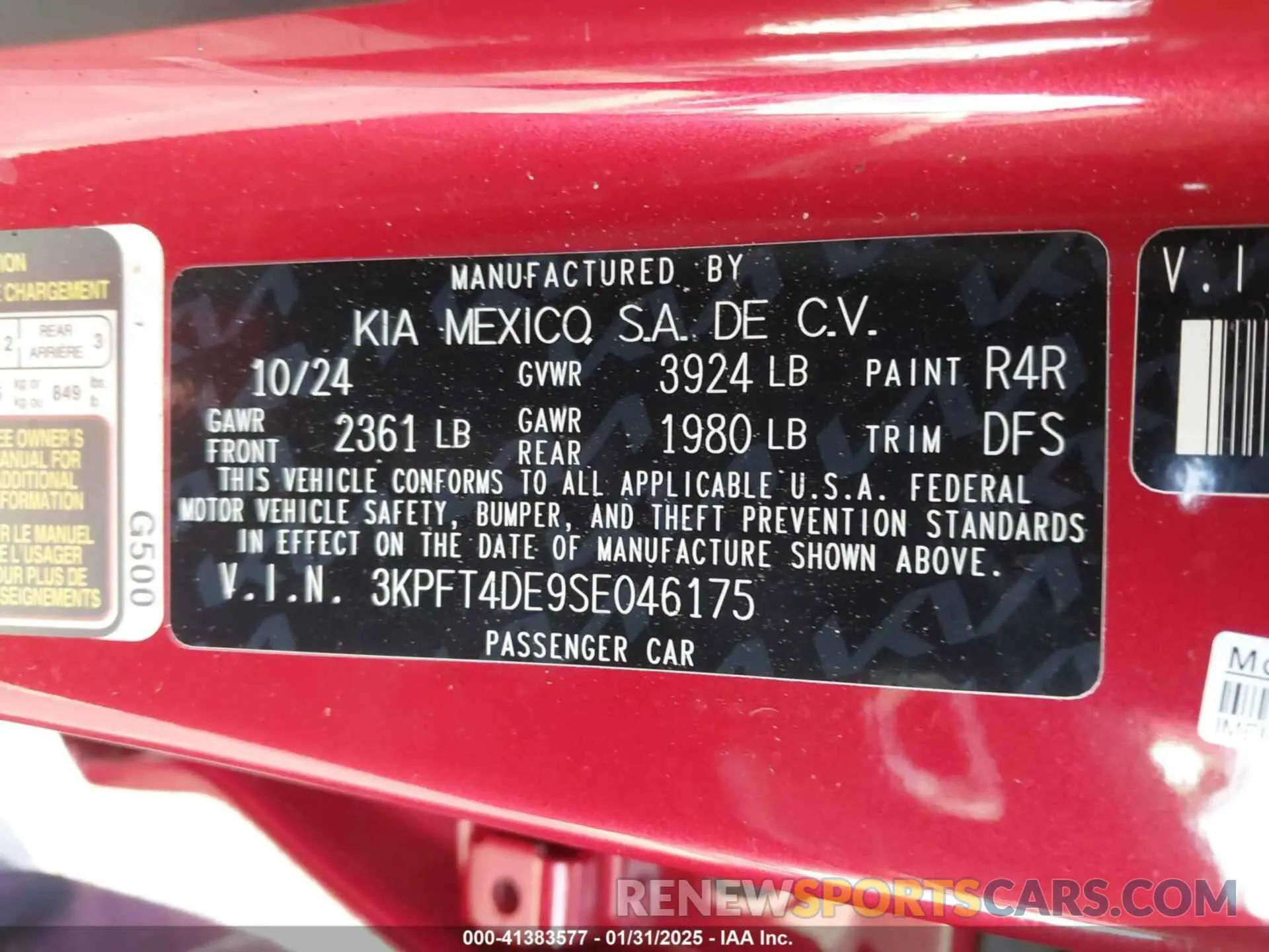 9 fotografías del automóvil dañado 3KPFT4DE9SE046175 KIA K4 2025
