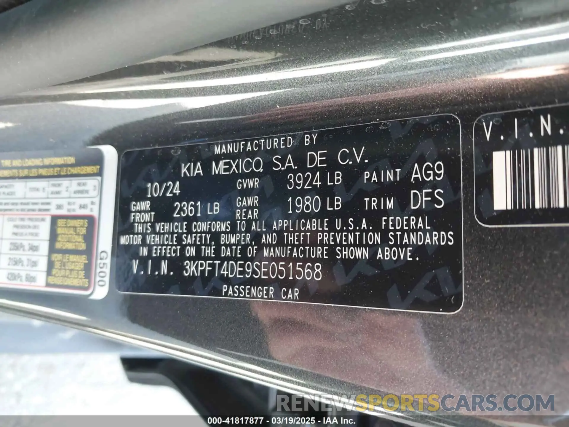 9 fotografías del automóvil dañado 3KPFT4DE9SE051568 KIA K4 2025