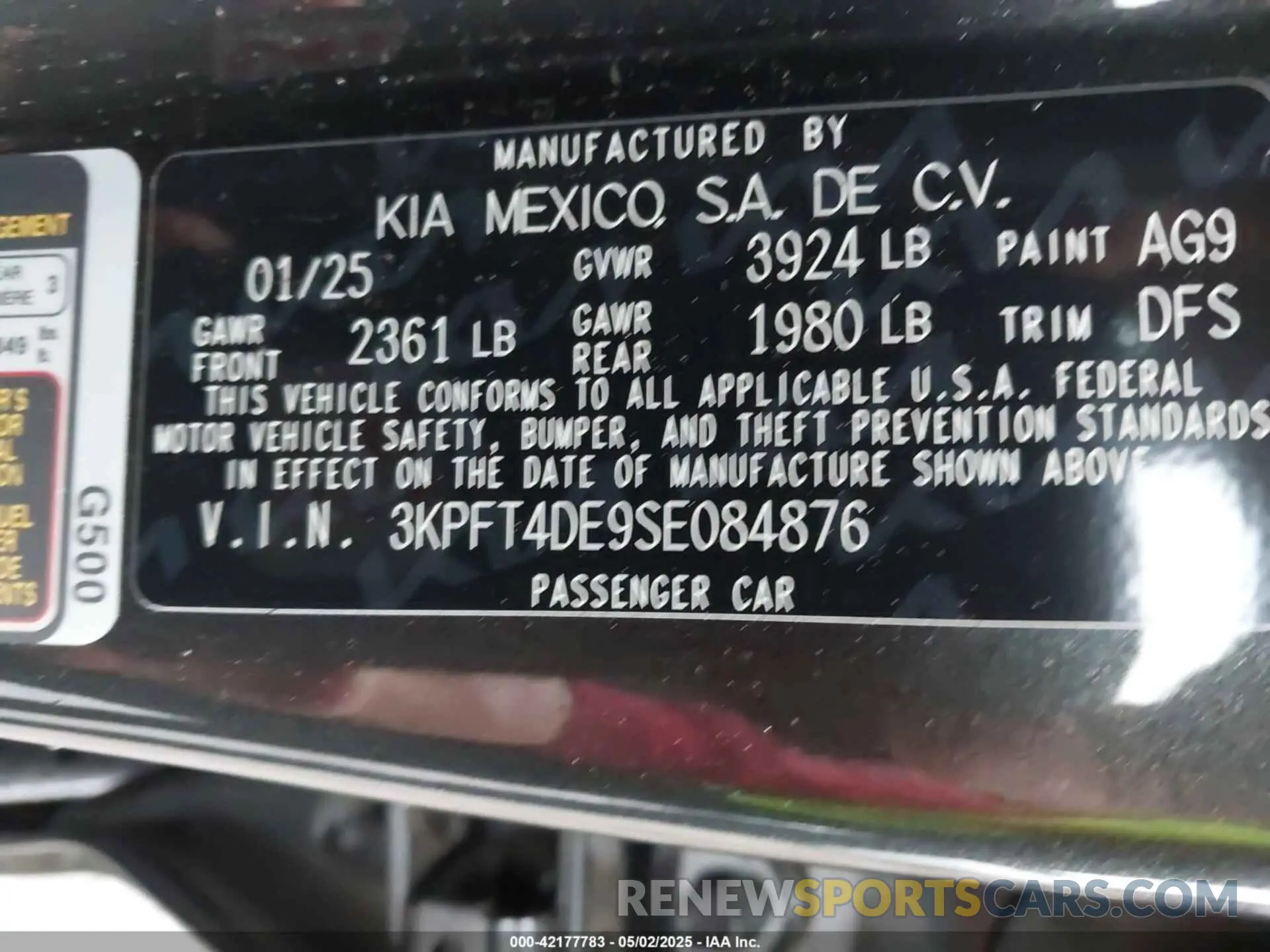 9 fotografías del automóvil dañado 3KPFT4DE9SE084876 KIA K4 2025