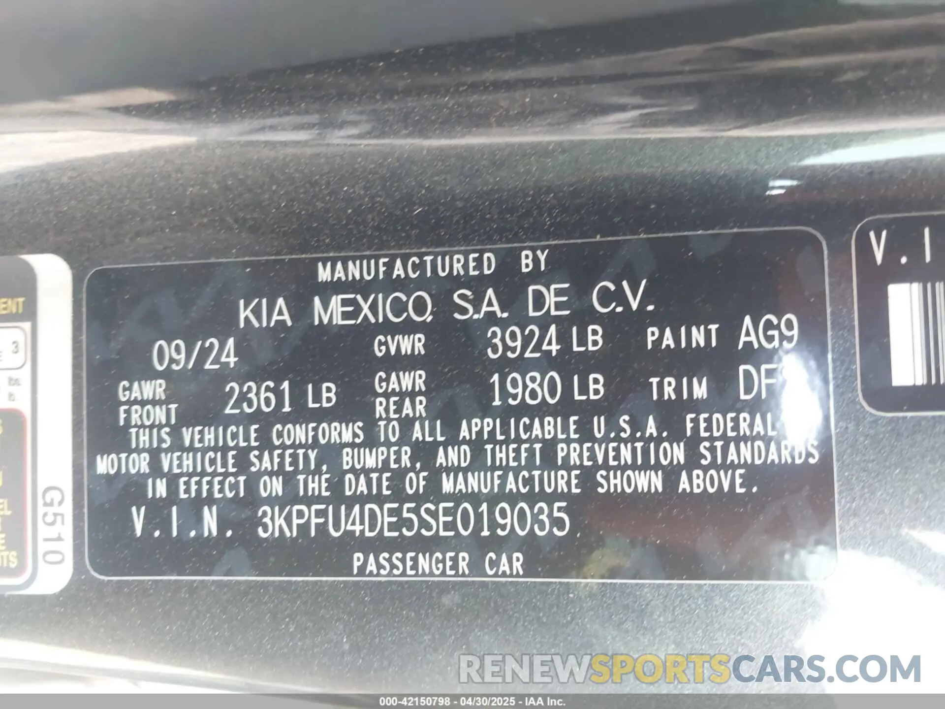 9 fotografías del automóvil dañado 3KPFU4DE5SE019035 KIA K4 2025