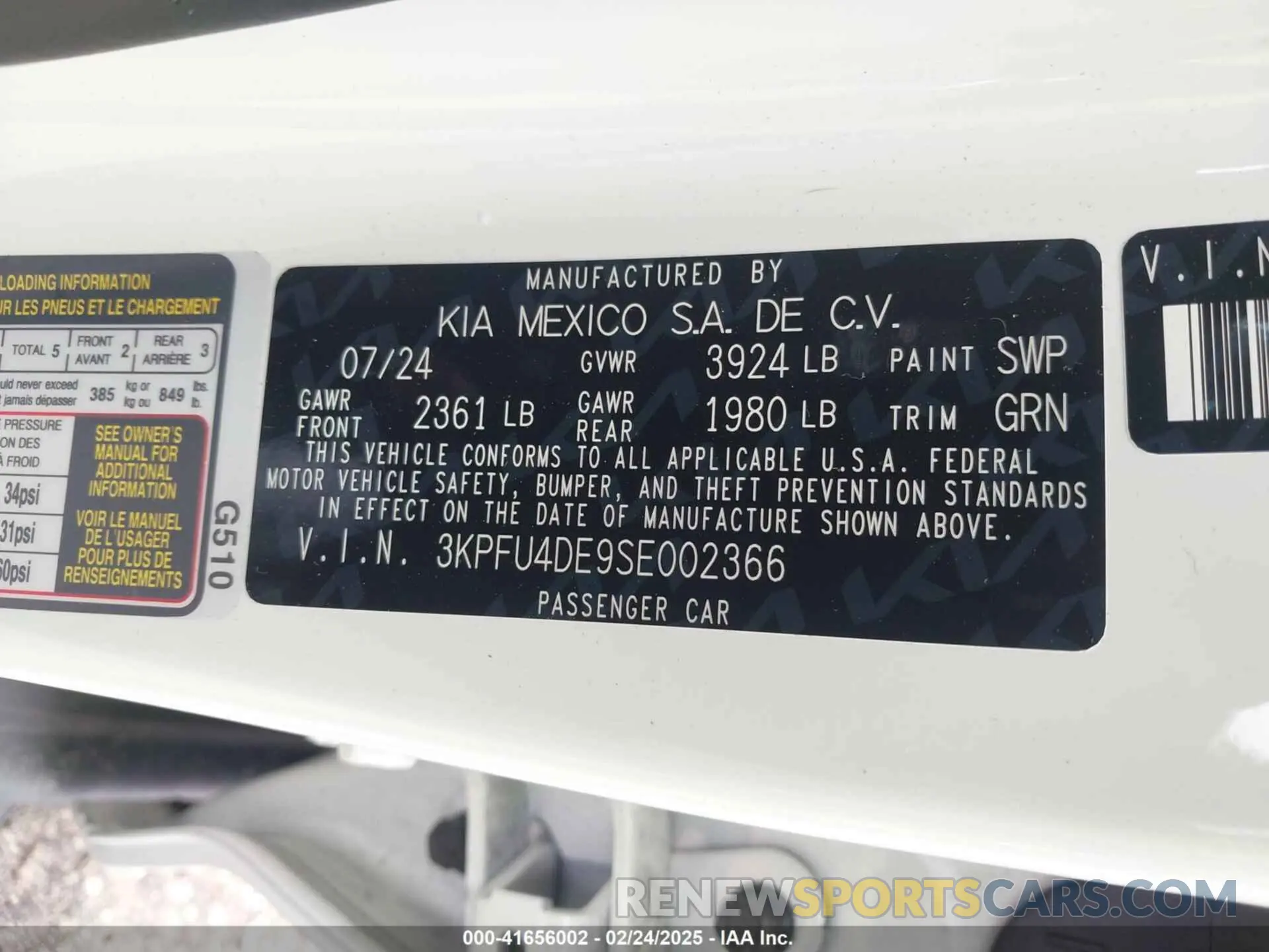 9 fotografías del automóvil dañado 3KPFU4DE9SE002366 KIA K4 2025