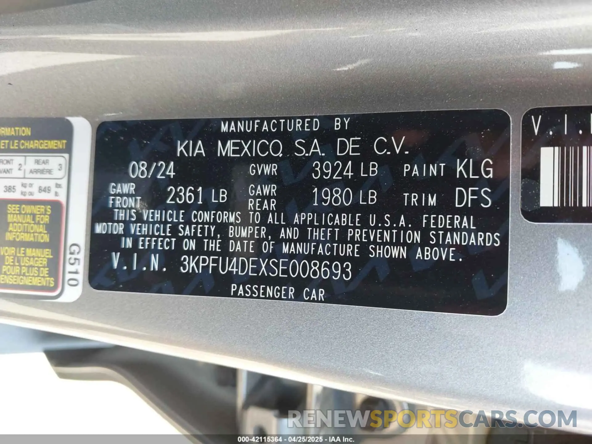 9 fotografías del automóvil dañado 3KPFU4DEXSE008693 KIA K4 2025