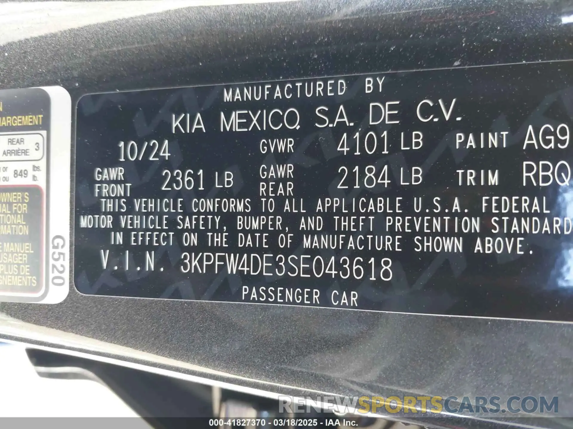 9 fotografías del automóvil dañado 3KPFW4DE3SE043618 KIA K4 2025