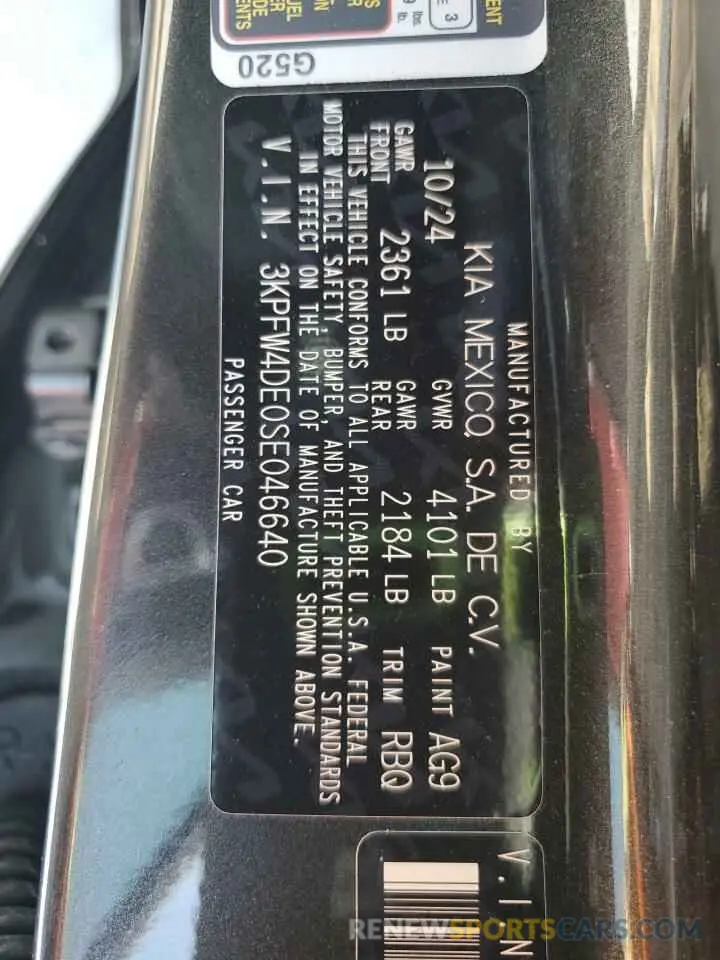 12 fotografías del automóvil dañado 3KPFW4DE0SE046640 KIA K4 GT LINE 2025