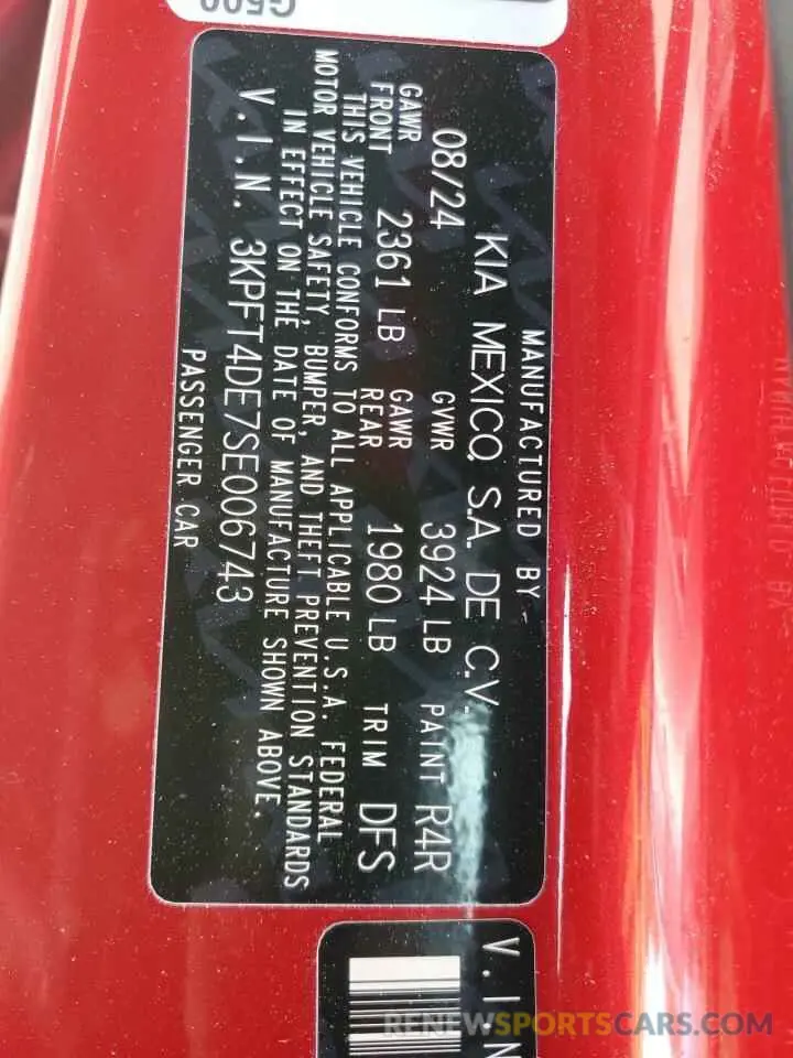 12 fotografías del automóvil dañado 3KPFT4DE7SE006743 KIA K4 LX 2025