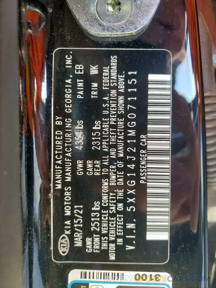 12 fotografías del automóvil dañado 5XXG14J21MG071151 KIA K5 2021