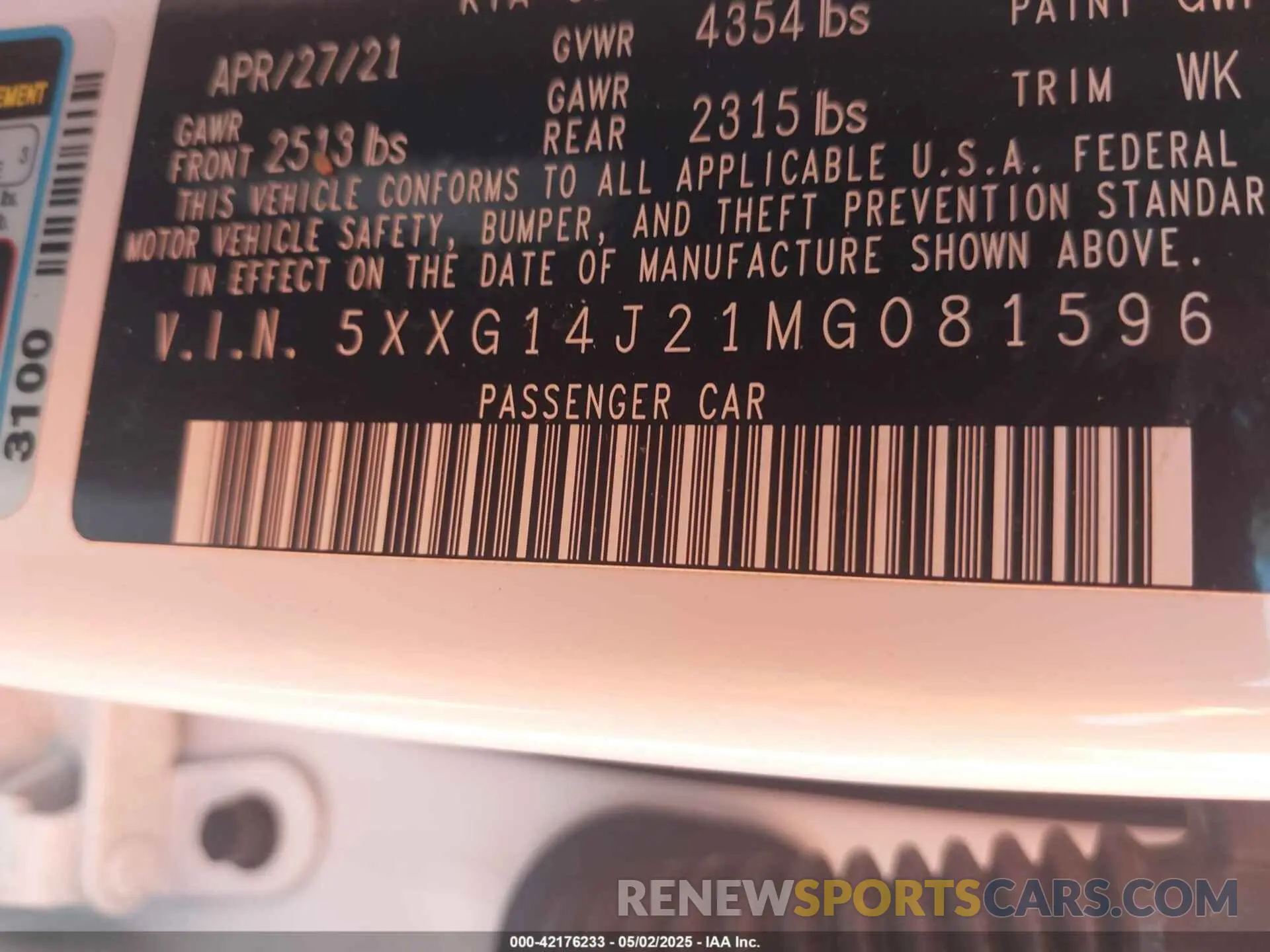 9 fotografías del automóvil dañado 5XXG14J21MG081596 KIA K5 2021