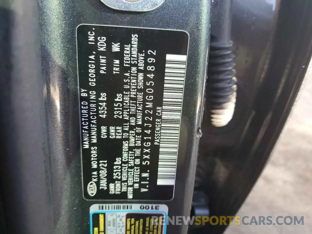 13 fotografías del automóvil dañado 5XXG14J22MG054892 KIA K5 2021