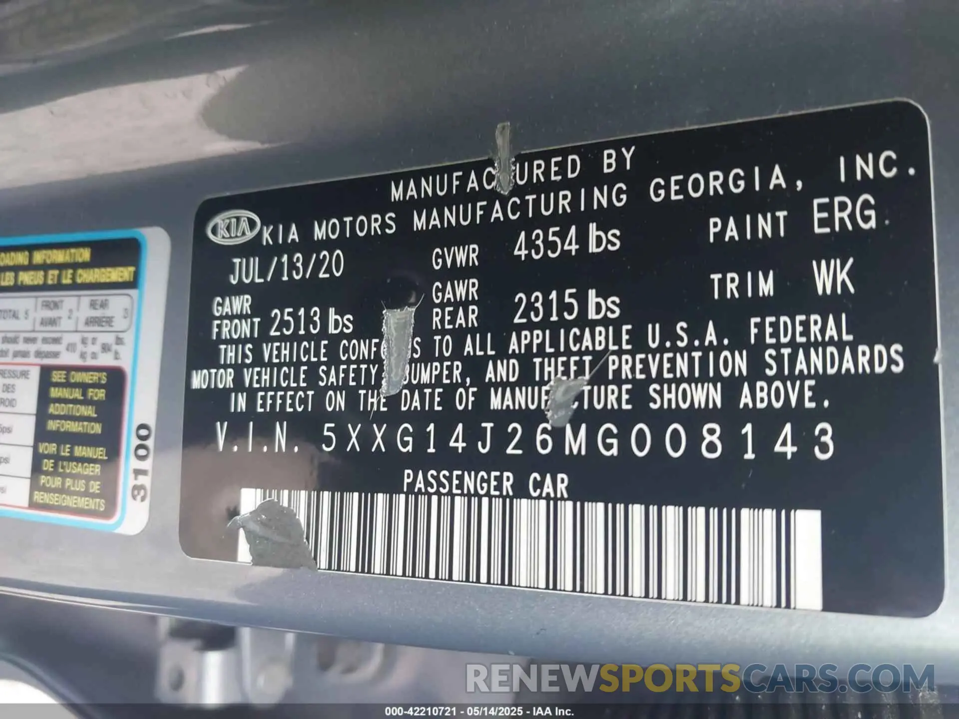 9 fotografías del automóvil dañado 5XXG14J26MG008143 KIA K5 2021