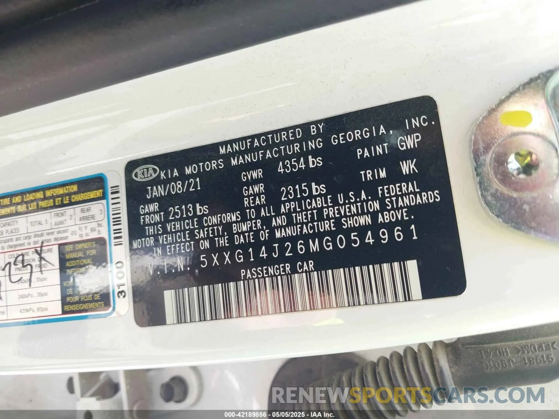 9 fotografías del automóvil dañado 5XXG14J26MG054961 KIA K5 2021