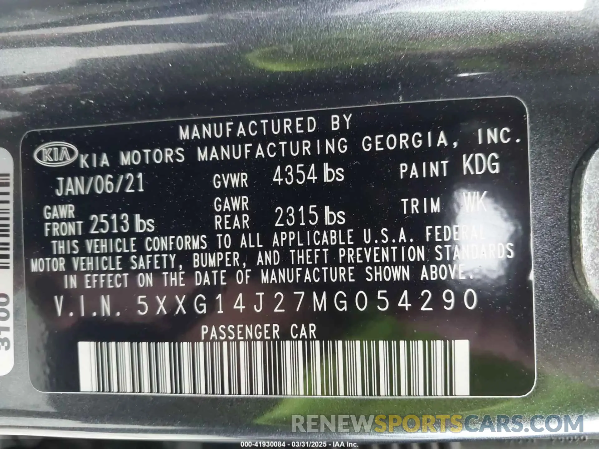 9 fotografías del automóvil dañado 5XXG14J27MG054290 KIA K5 2021