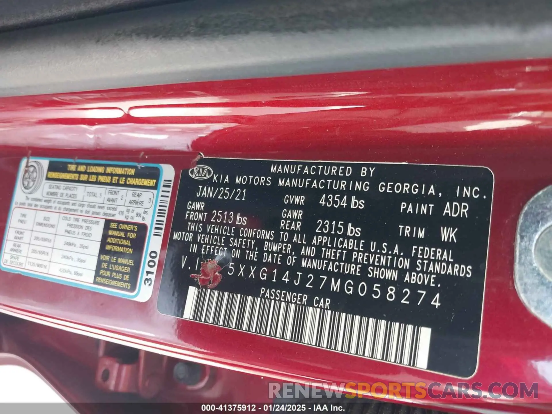 9 fotografías del automóvil dañado 5XXG14J27MG058274 KIA K5 2021