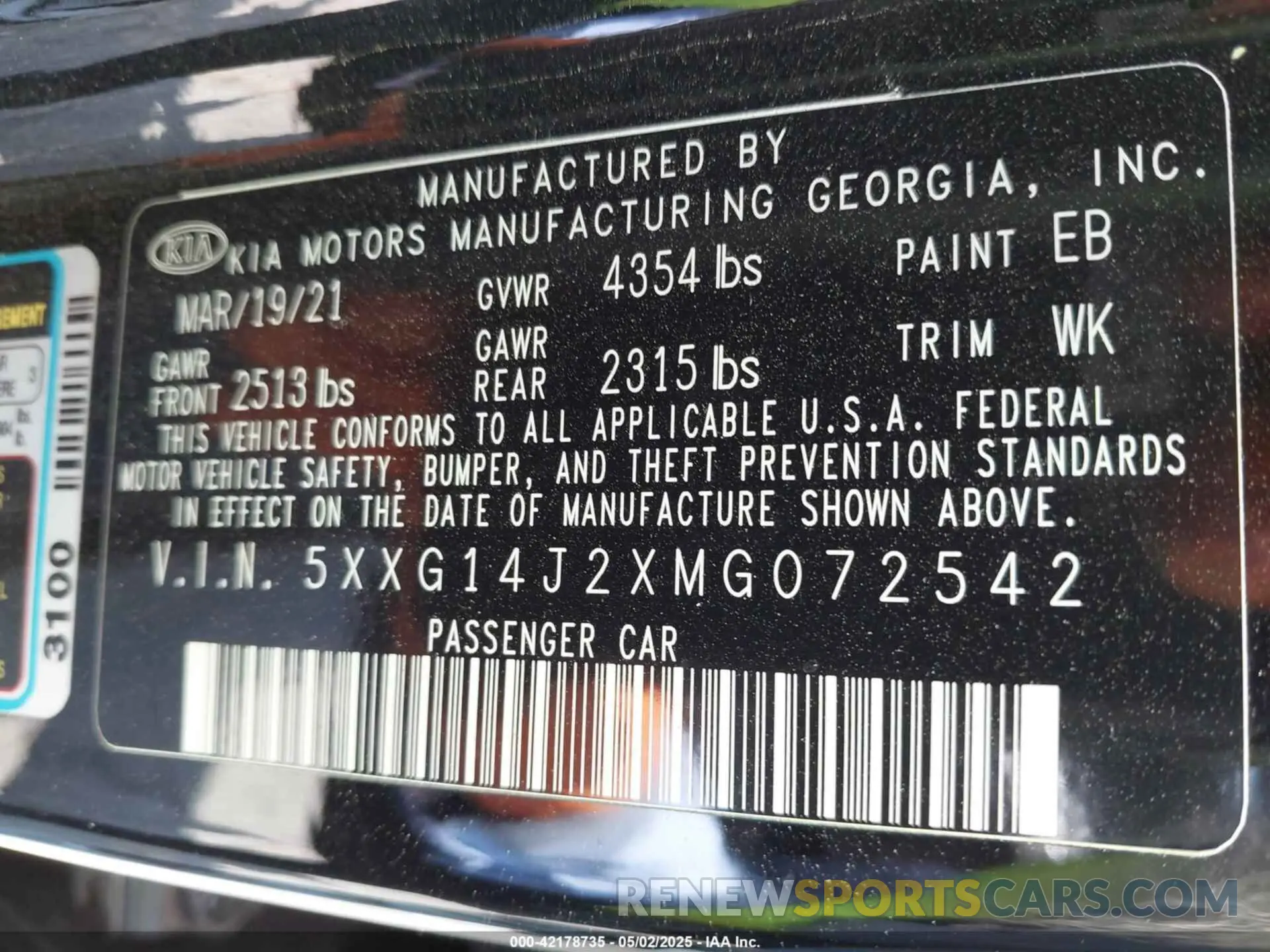 9 fotografías del automóvil dañado 5XXG14J2XMG072542 KIA K5 2021