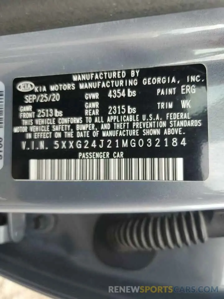 12 fotografías del automóvil dañado 5XXG24J21MG032184 KIA K5 2021