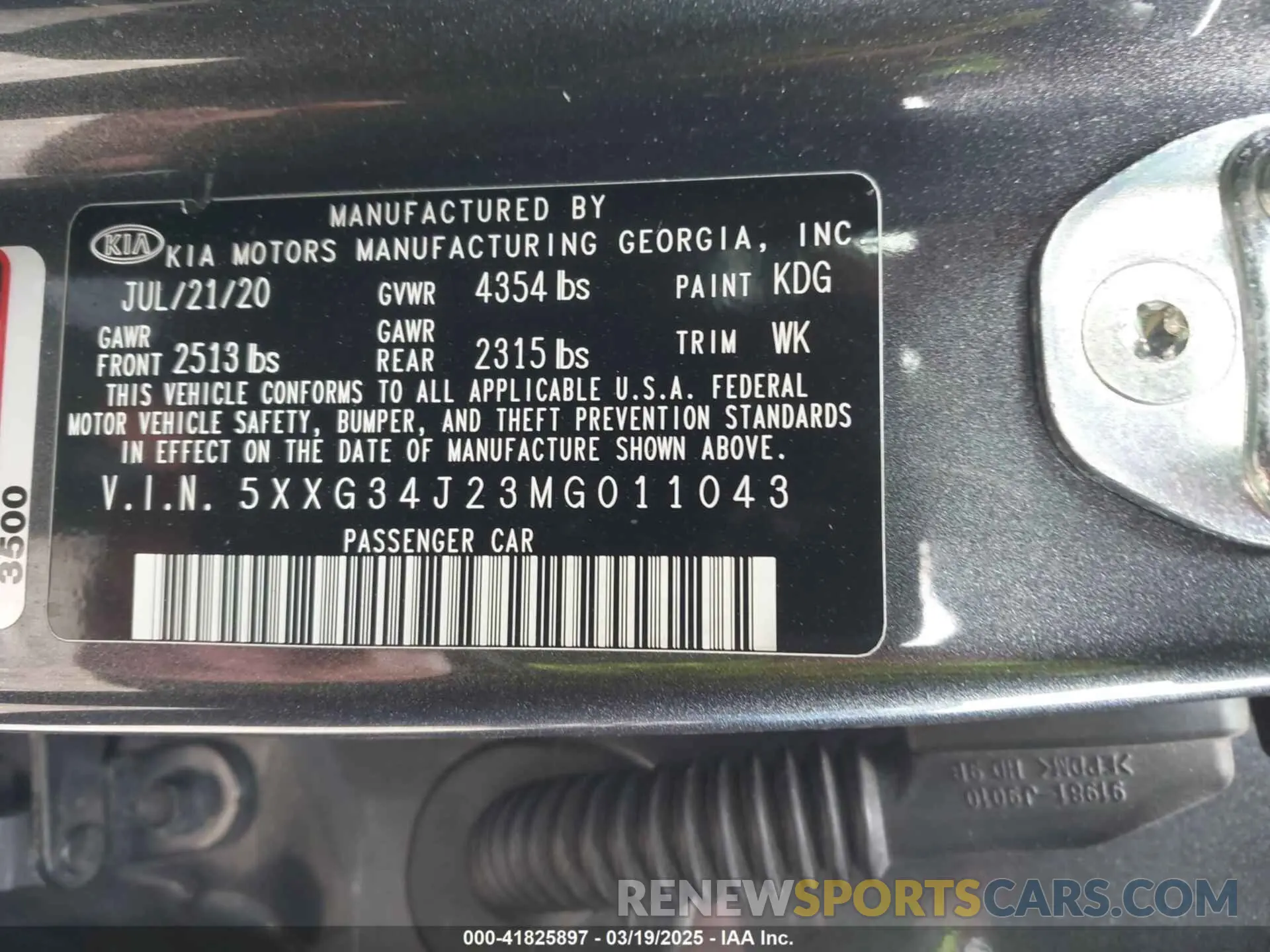 9 fotografías del automóvil dañado 5XXG34J23MG011043 KIA K5 2021