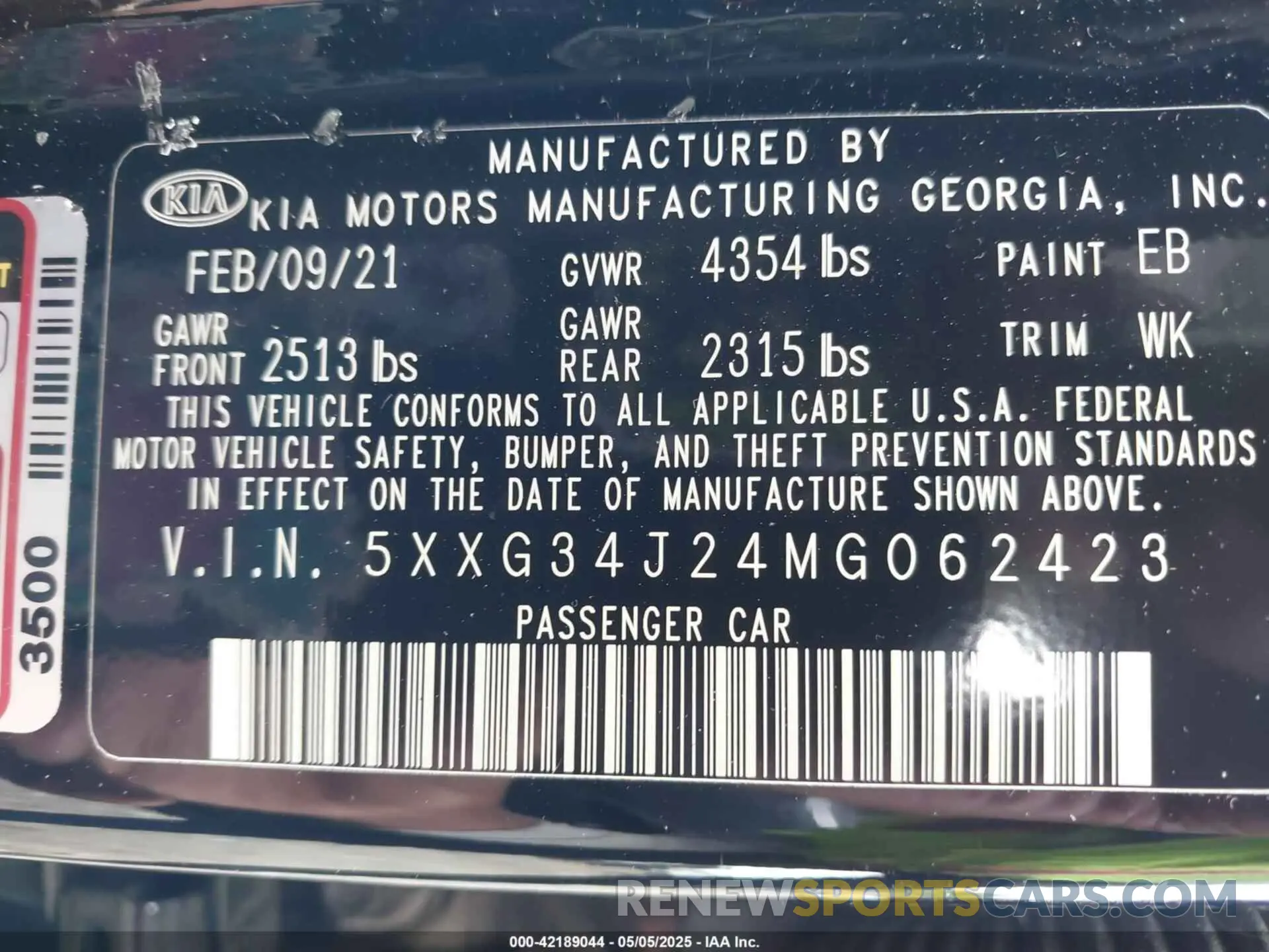 9 fotografías del automóvil dañado 5XXG34J24MG062423 KIA K5 2021