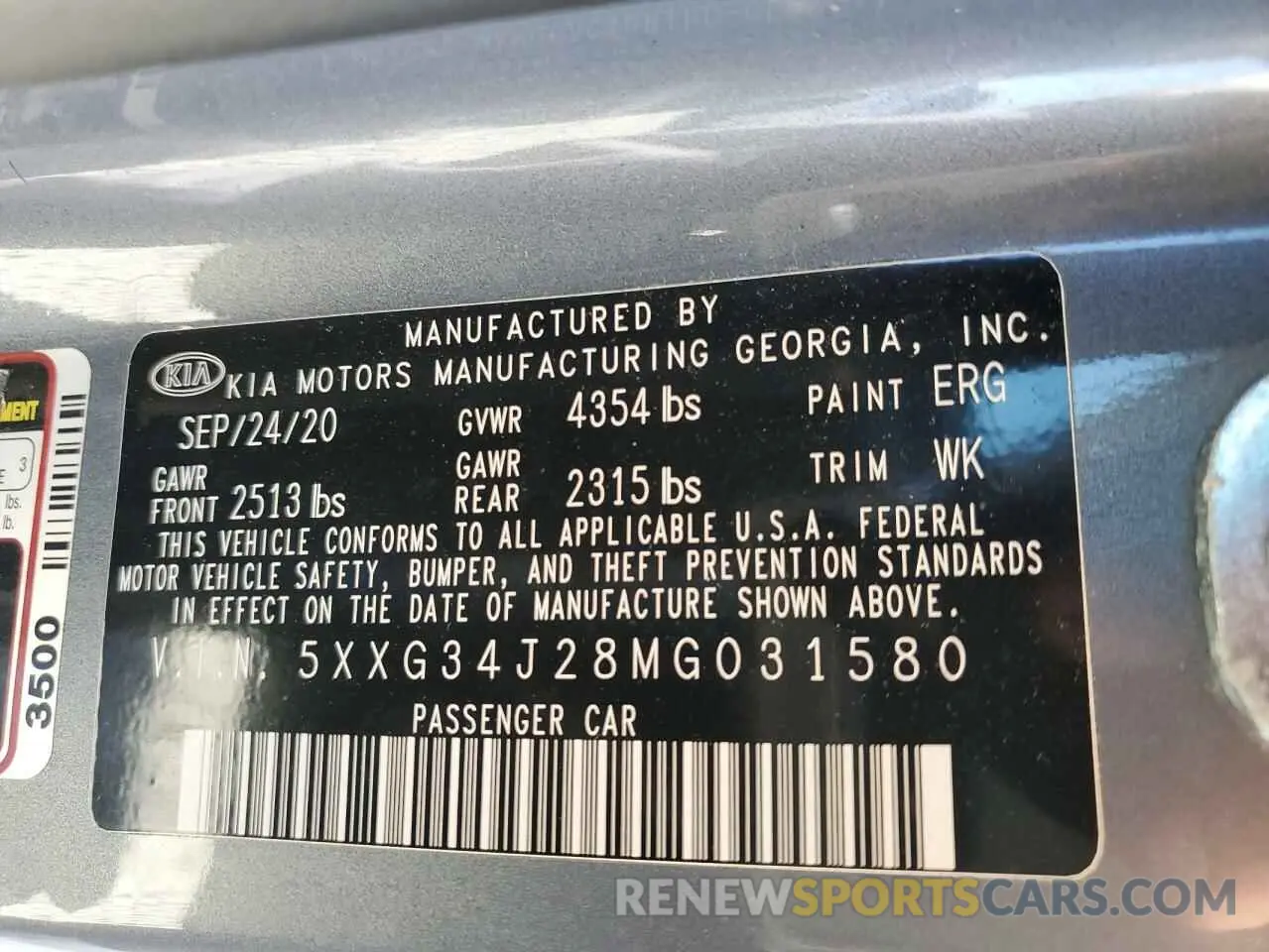 12 fotografías del automóvil dañado 5XXG34J28MG031580 KIA K5 2021