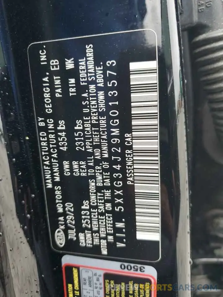 12 fotografías del automóvil dañado 5XXG34J29MG013573 KIA K5 2021