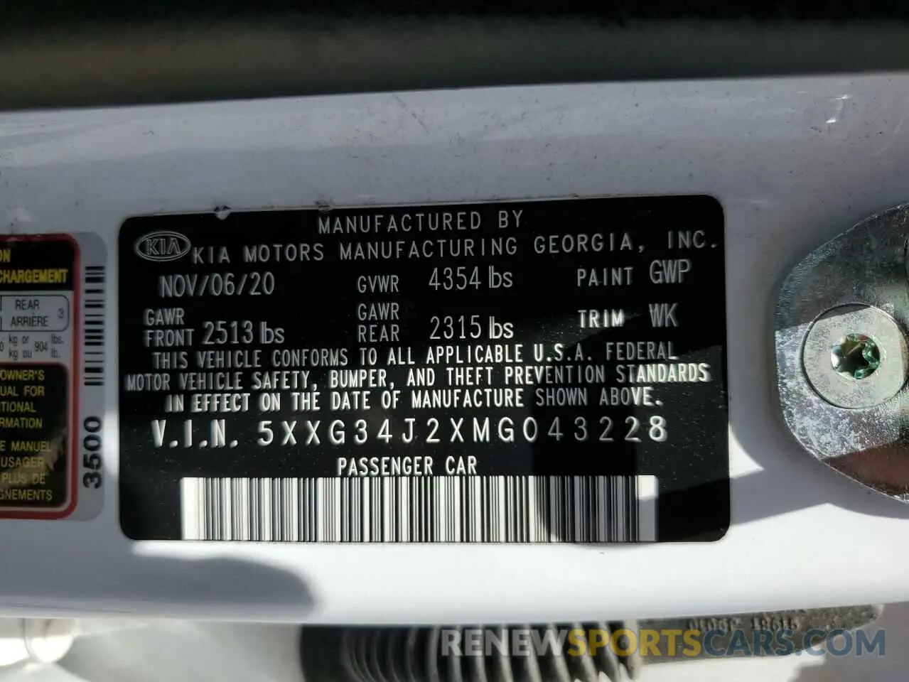 12 fotografías del automóvil dañado 5XXG34J2XMG043228 KIA K5 2021
