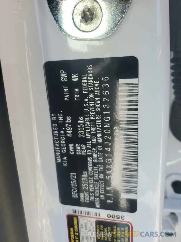 12 fotografías del automóvil dañado 5XXG14J20NG132636 KIA K5 2022