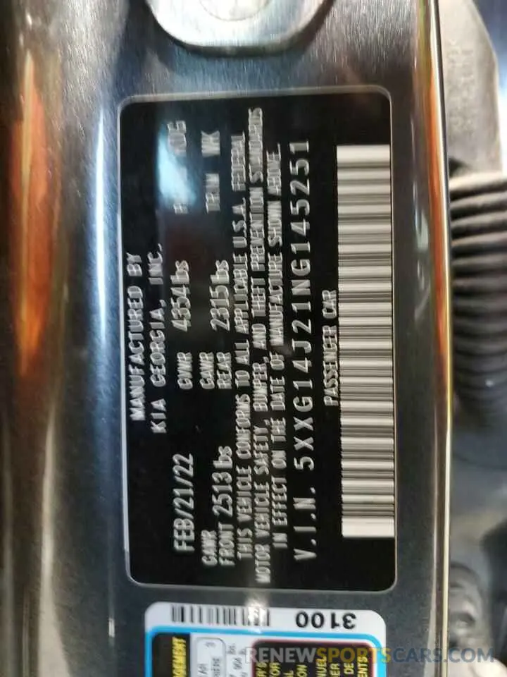 12 fotografías del automóvil dañado 5XXG14J21NG145251 KIA K5 2022