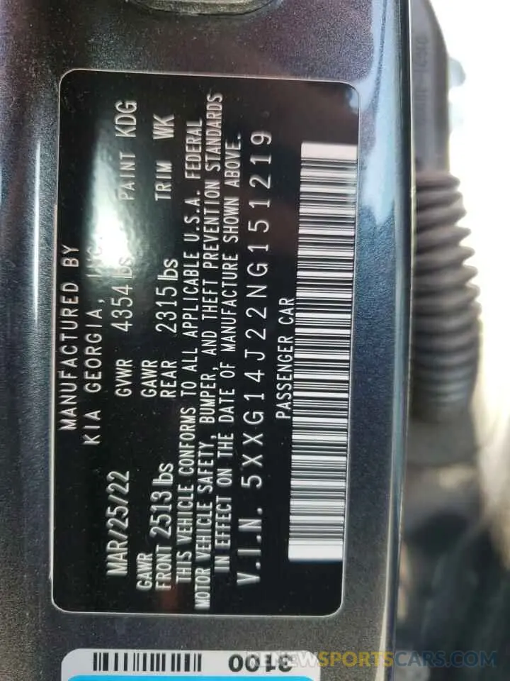 13 fotografías del automóvil dañado 5XXG14J22NG151219 KIA K5 2022