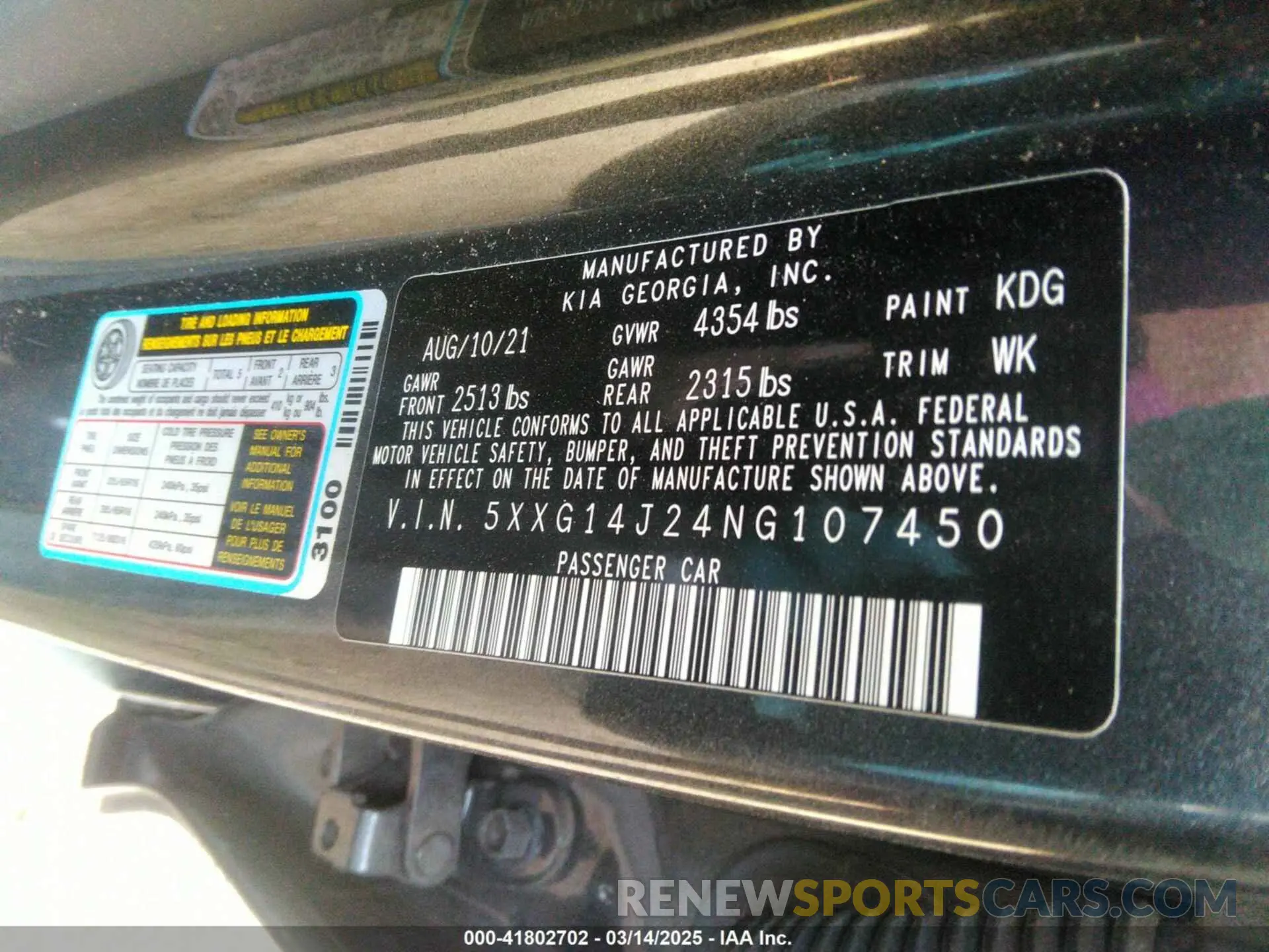 9 fotografías del automóvil dañado 5XXG14J24NG107450 KIA K5 2022