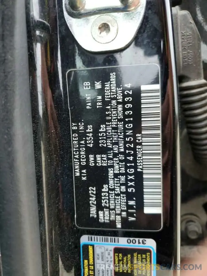 12 fotografías del automóvil dañado 5XXG14J25NG139324 KIA K5 2022