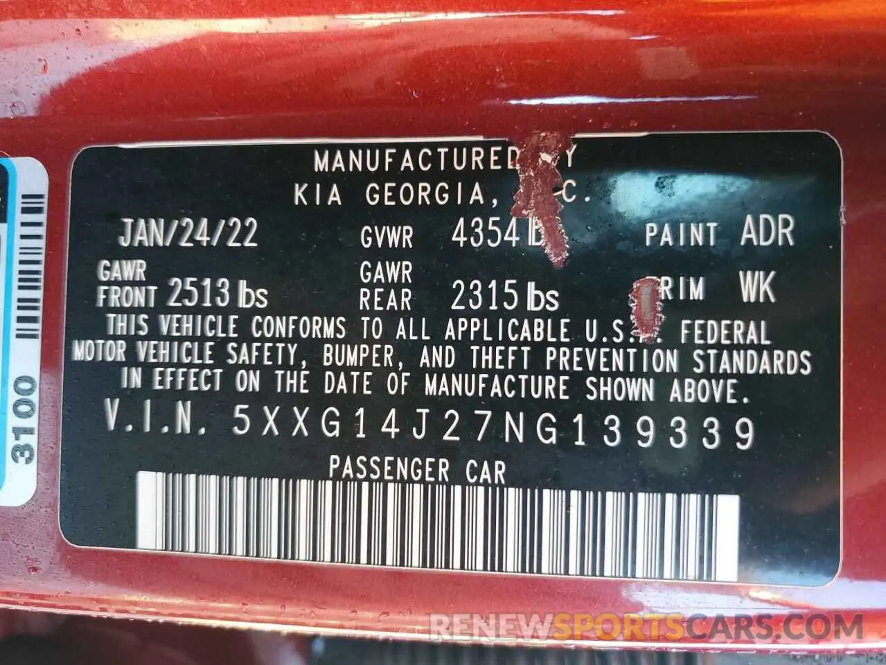 12 fotografías del automóvil dañado 5XXG14J27NG139339 KIA K5 2022
