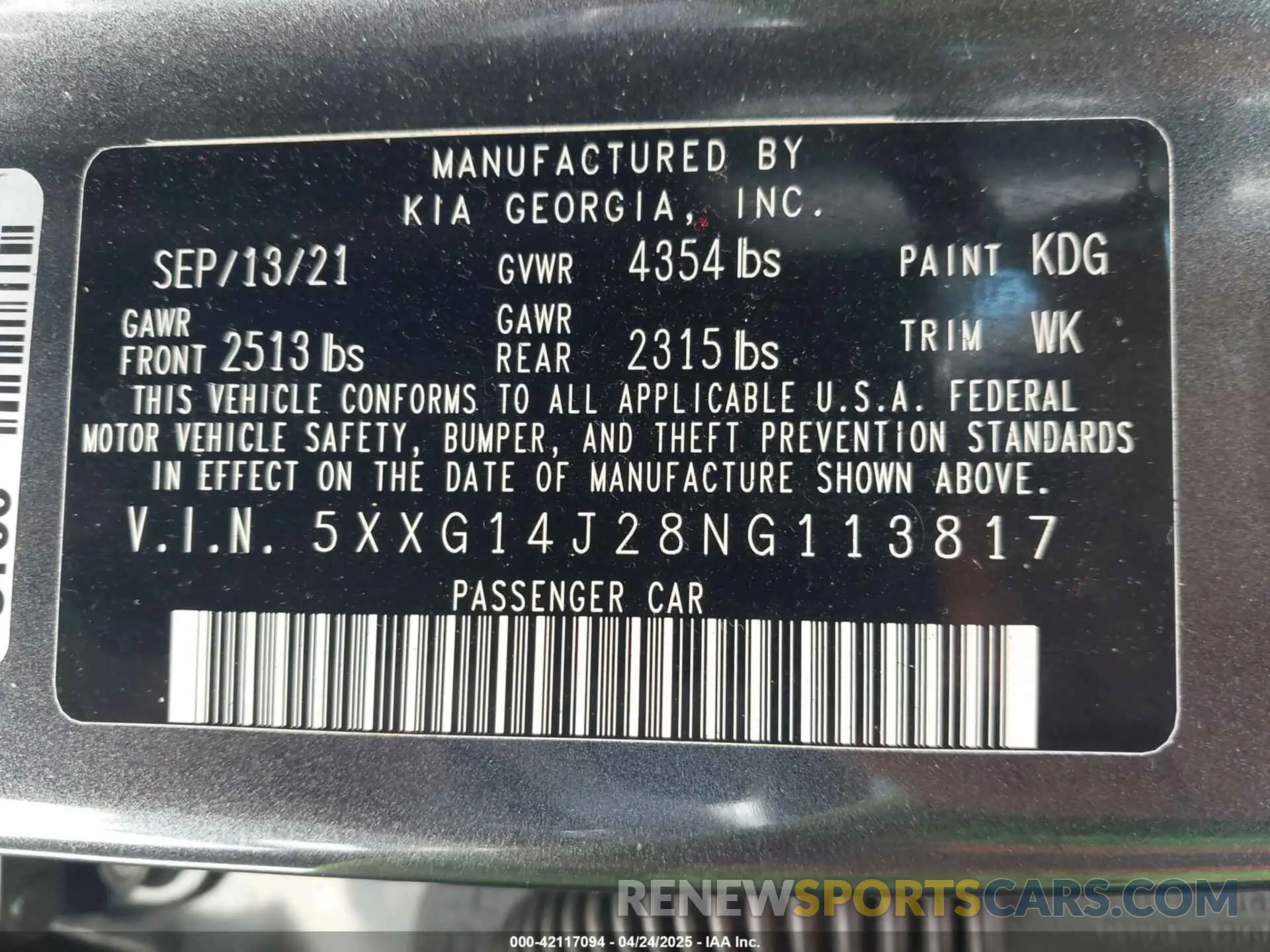 9 fotografías del automóvil dañado 5XXG14J28NG113817 KIA K5 2022
