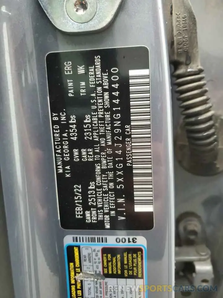 12 fotografías del automóvil dañado 5XXG14J29NG144400 KIA K5 2022