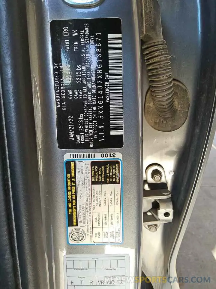 12 fotografías del automóvil dañado 5XXG14J2XNG138671 KIA K5 2022