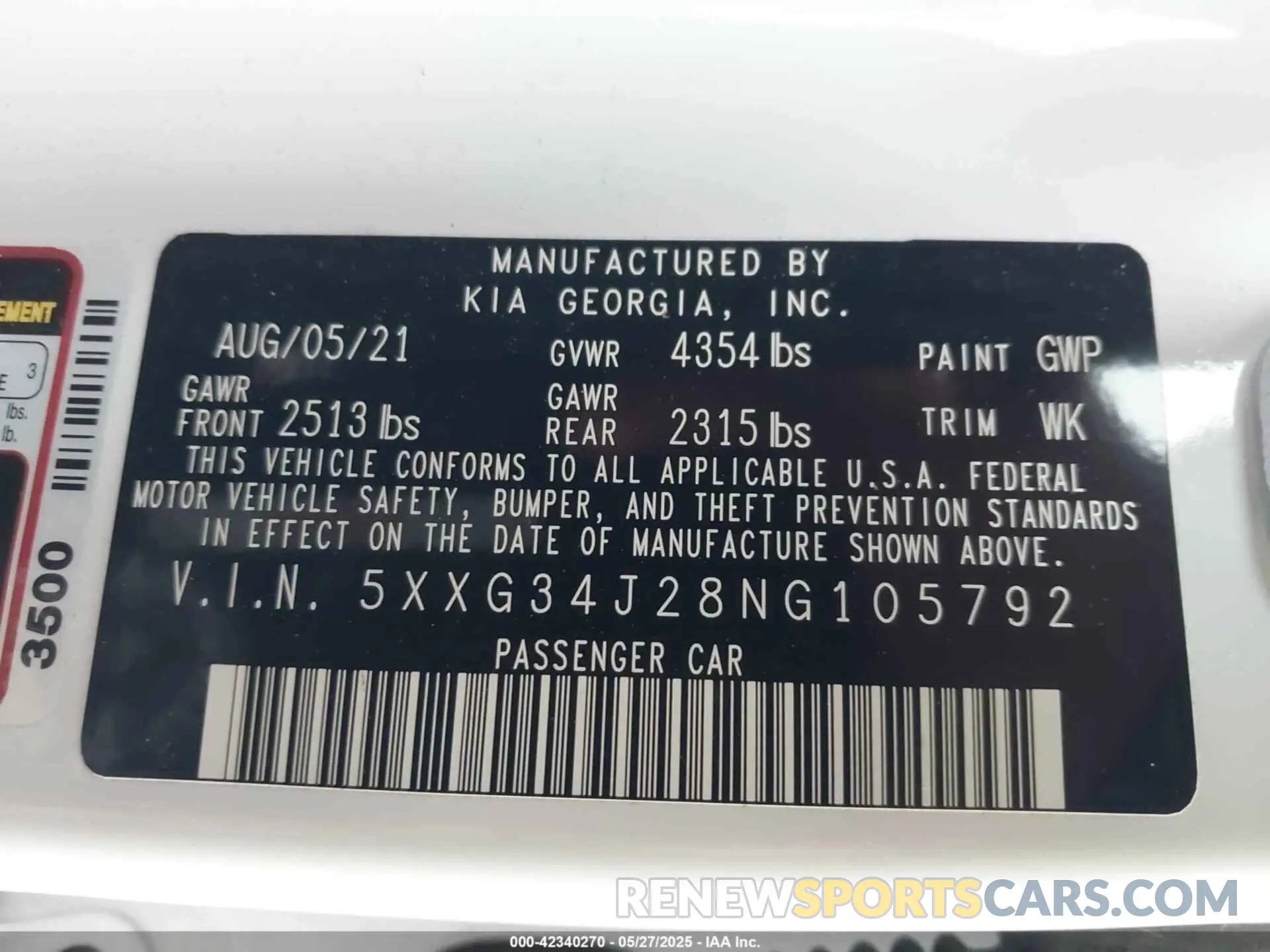 9 fotografías del automóvil dañado 5XXG34J28NG105792 KIA K5 2022
