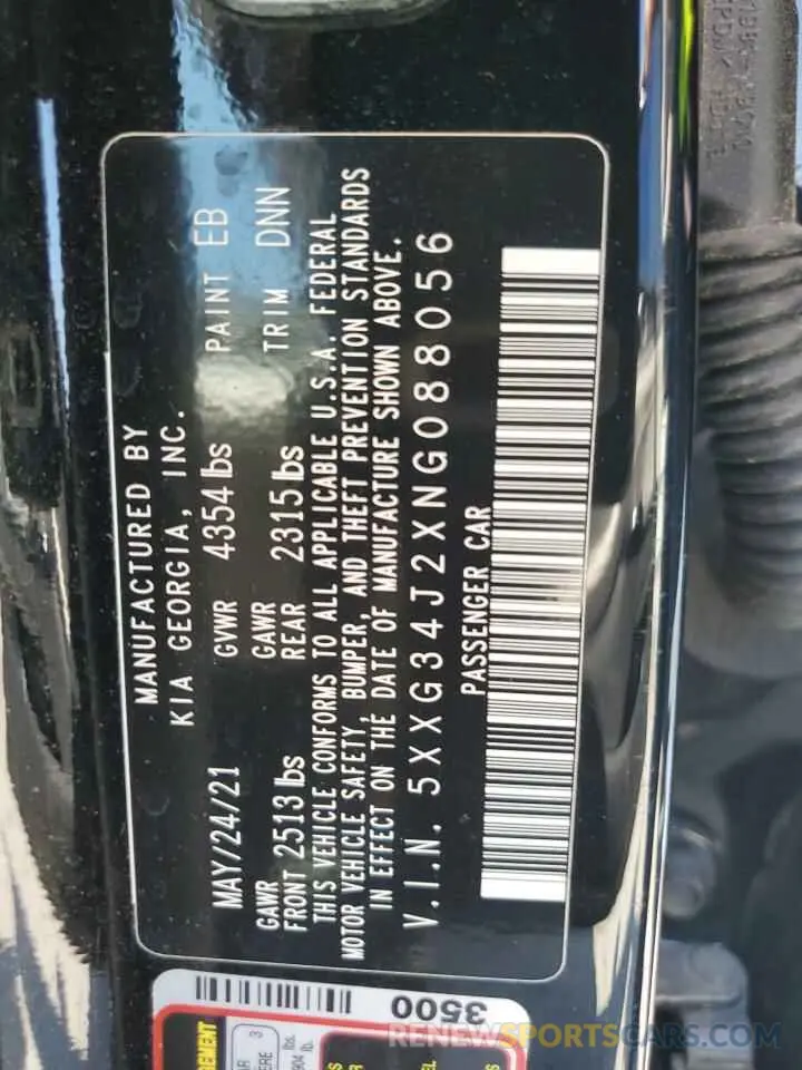 12 fotografías del automóvil dañado 5XXG34J2XNG088056 KIA K5 2022