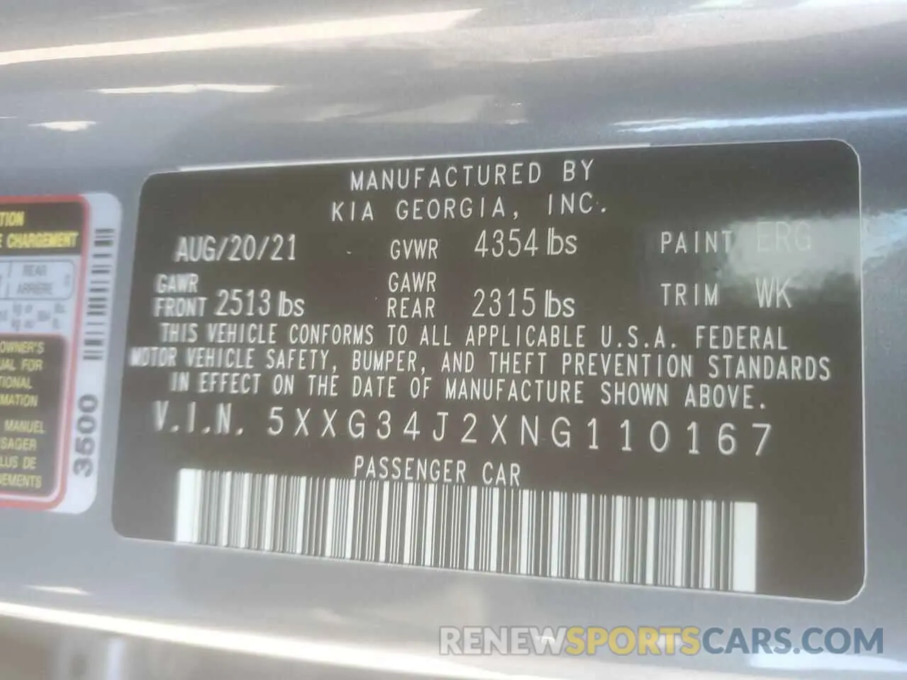 14 fotografías del automóvil dañado 5XXG34J2XNG110167 KIA K5 2022