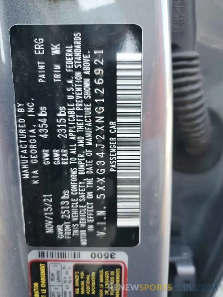 13 fotografías del automóvil dañado 5XXG34J2XNG126921 KIA K5 2022