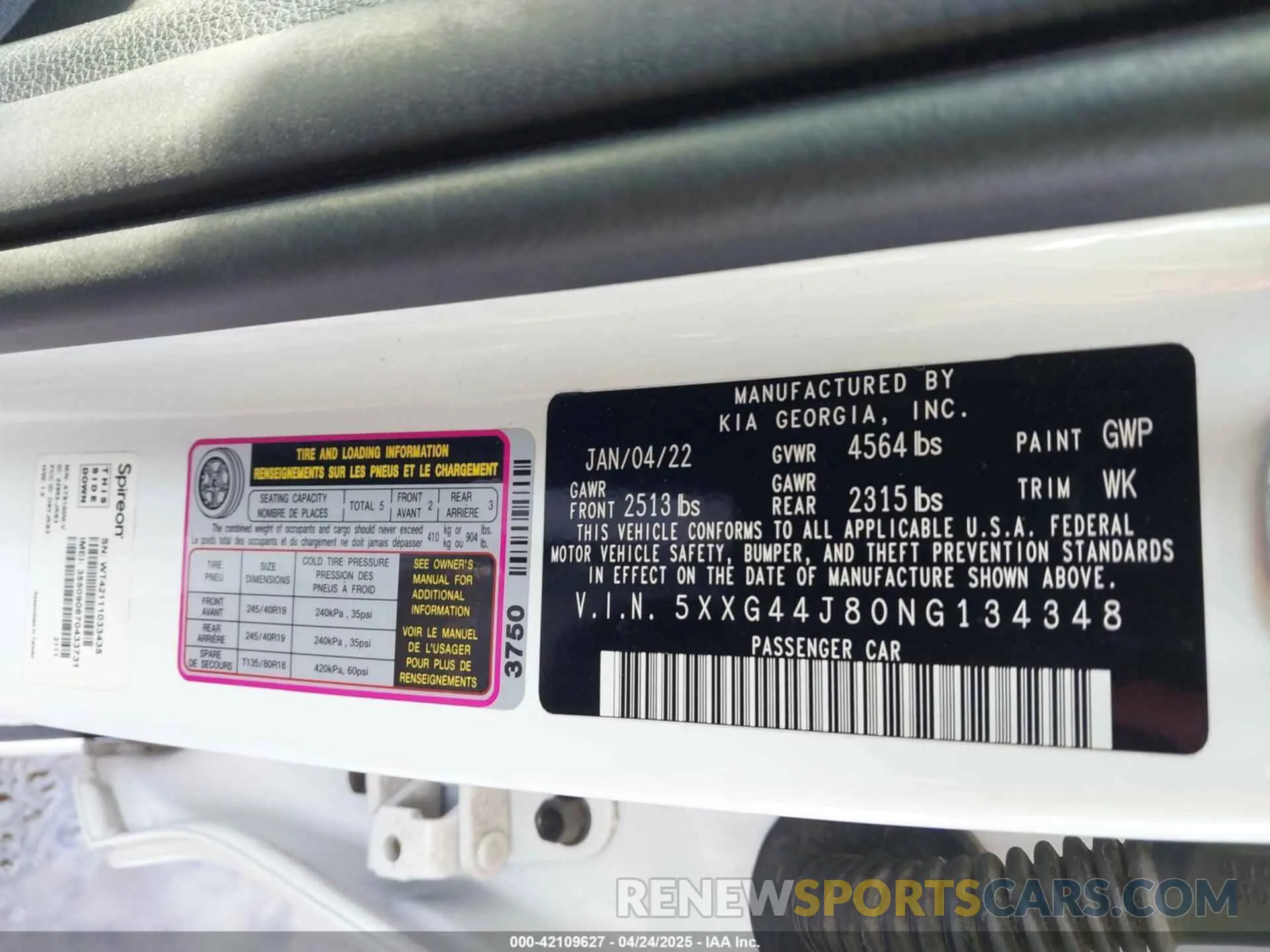 9 fotografías del automóvil dañado 5XXG44J80NG134348 KIA K5 2022