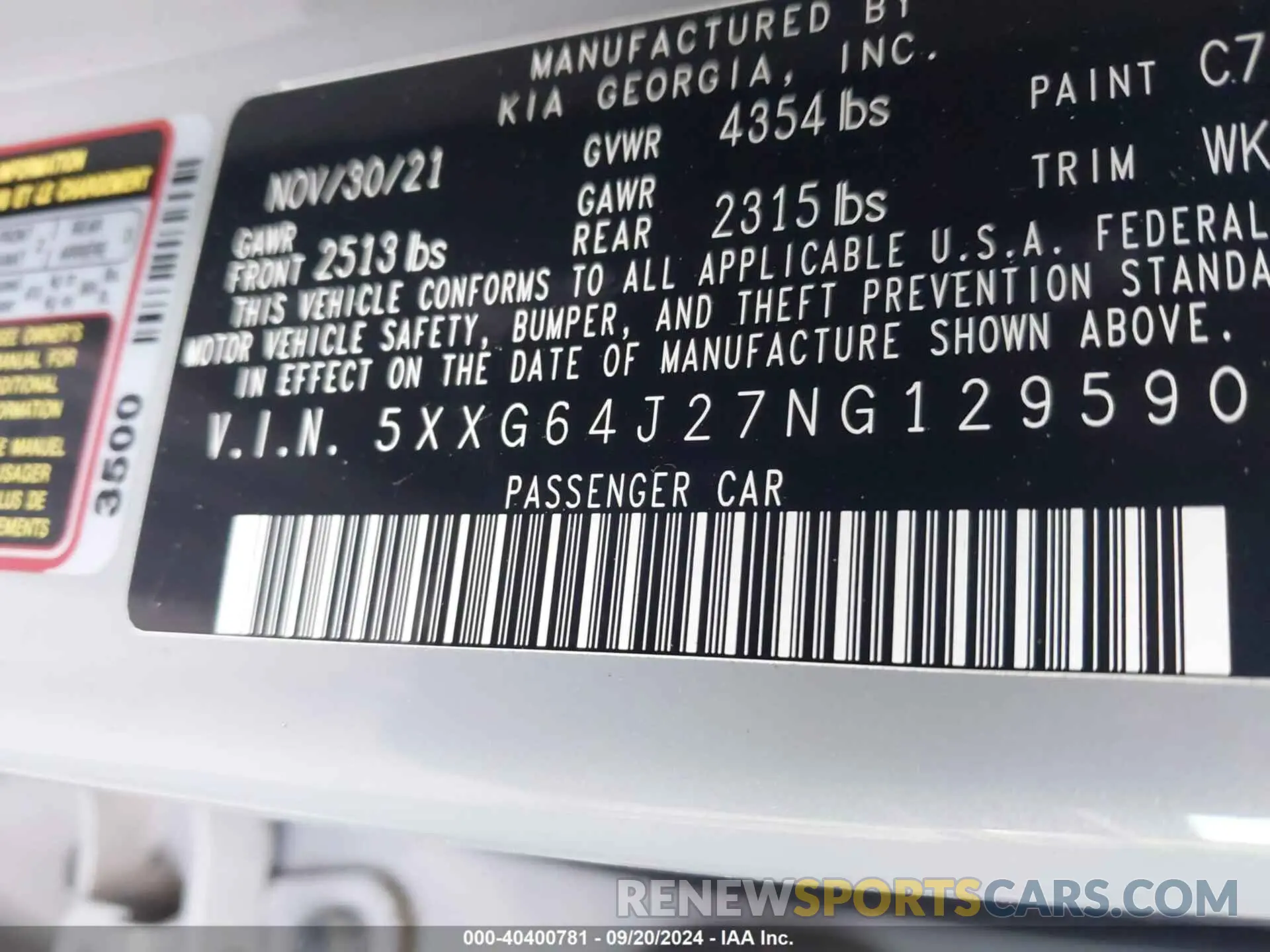 9 fotografías del automóvil dañado 5XXG64J27NG129590 KIA K5 2022