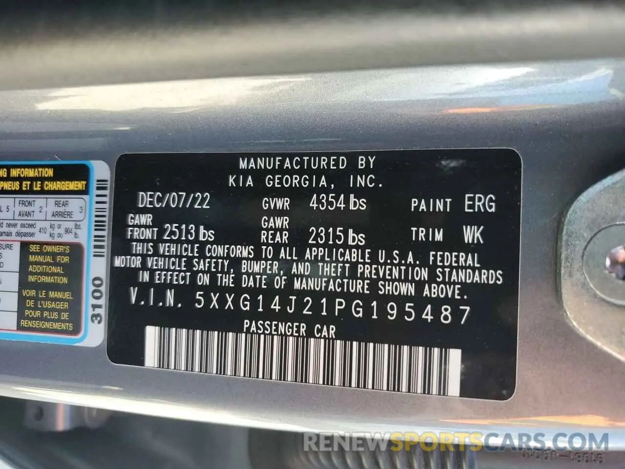 12 fotografías del automóvil dañado 5XXG14J21PG195487 KIA K5 2023
